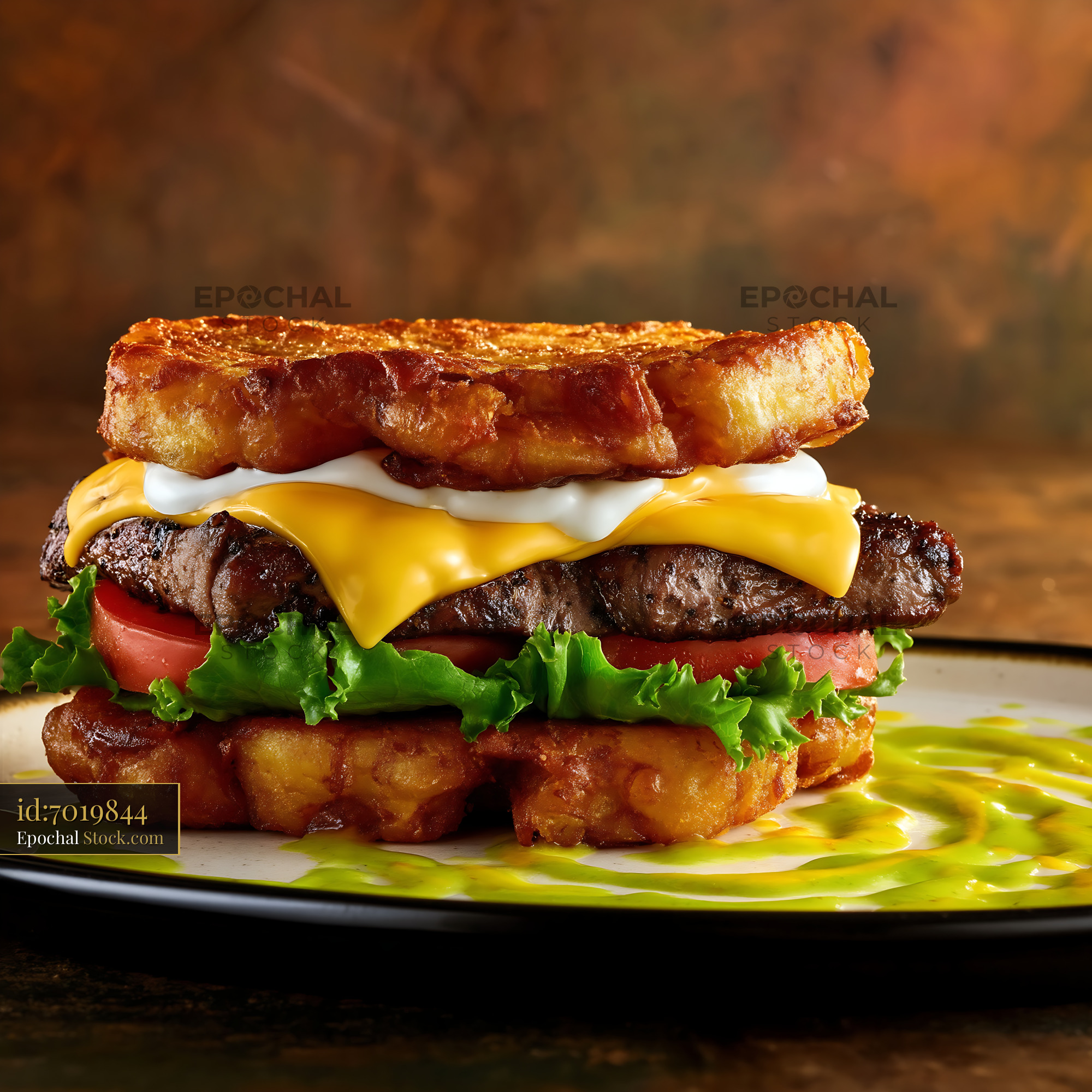 Gourmet Beef Burger with Crispy Potato Bun - stock photo