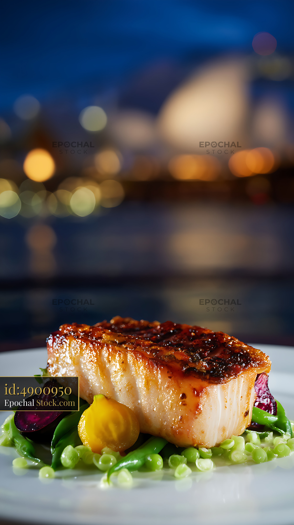Seared Murray Cod Fillet Fine Dining Plate - stock photo