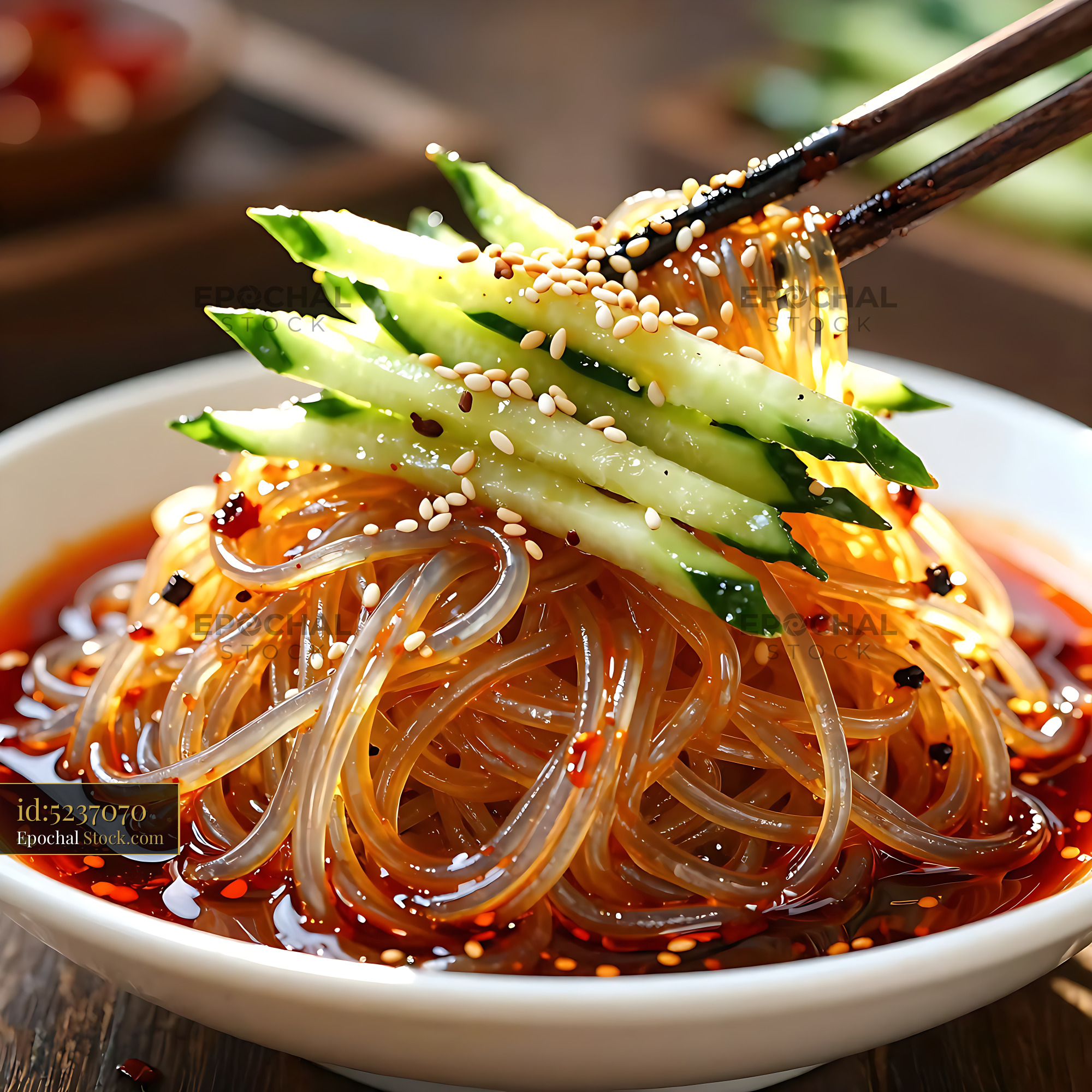 Sichuan Glass Noodle Salad with Fresh Asparagus - stock photo