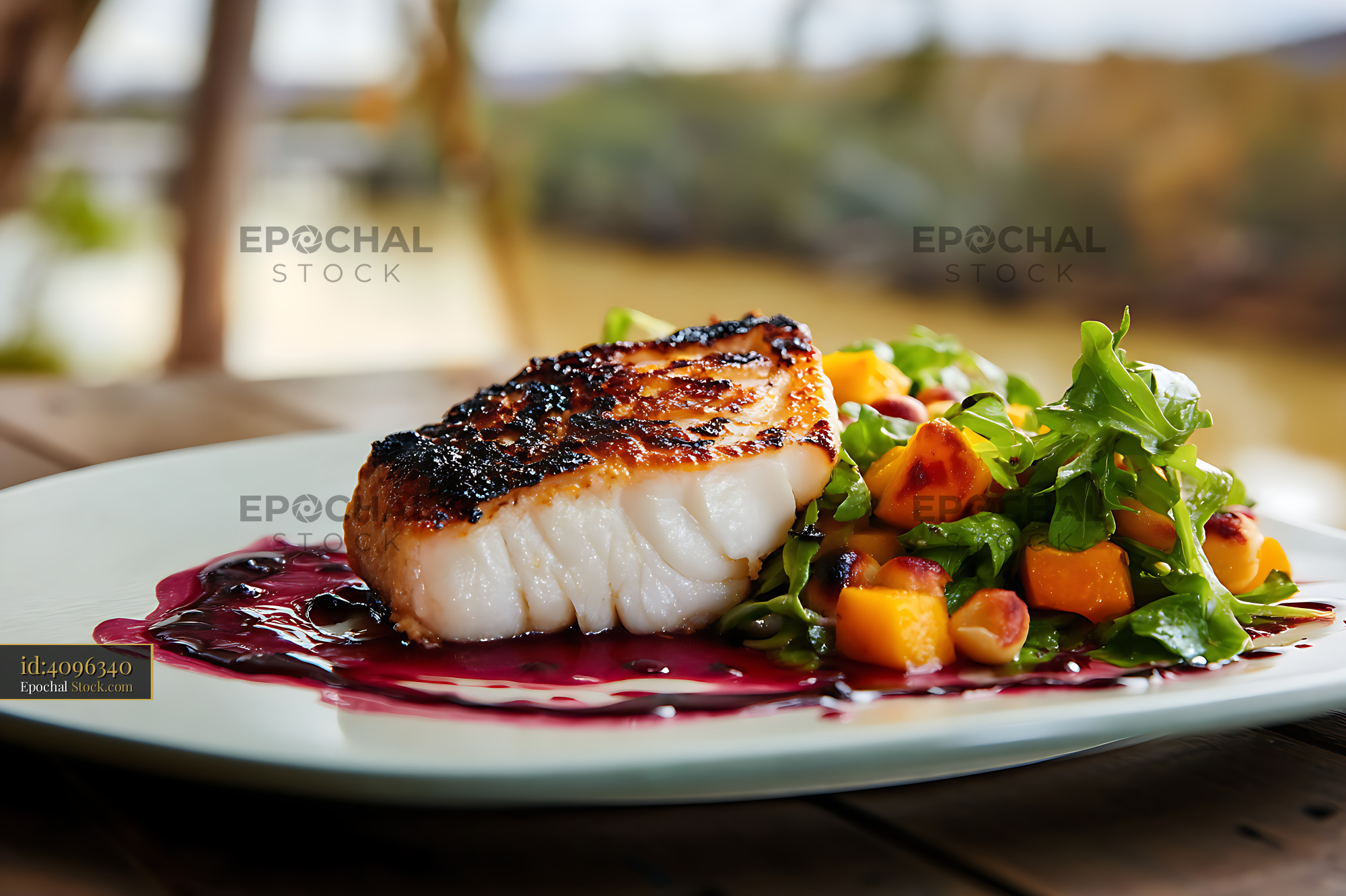 Seared Murray Cod Fillet with Beetroot Reduction - stock photo