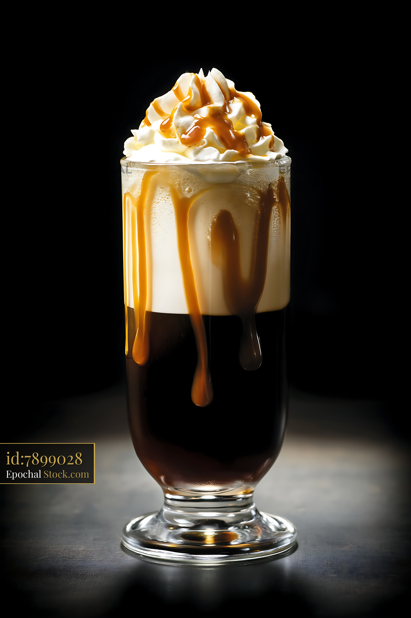 Nitro Caramel Coffee with Whipped Cream Topping - stock photo