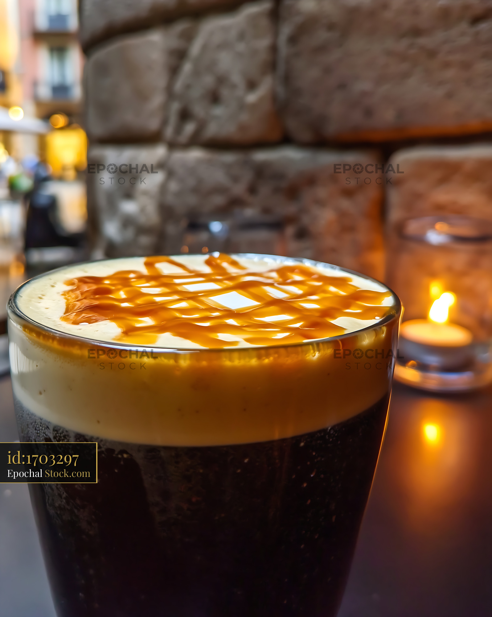 Nitro Caramel Coffee with Creamy Foam Head - stock photo