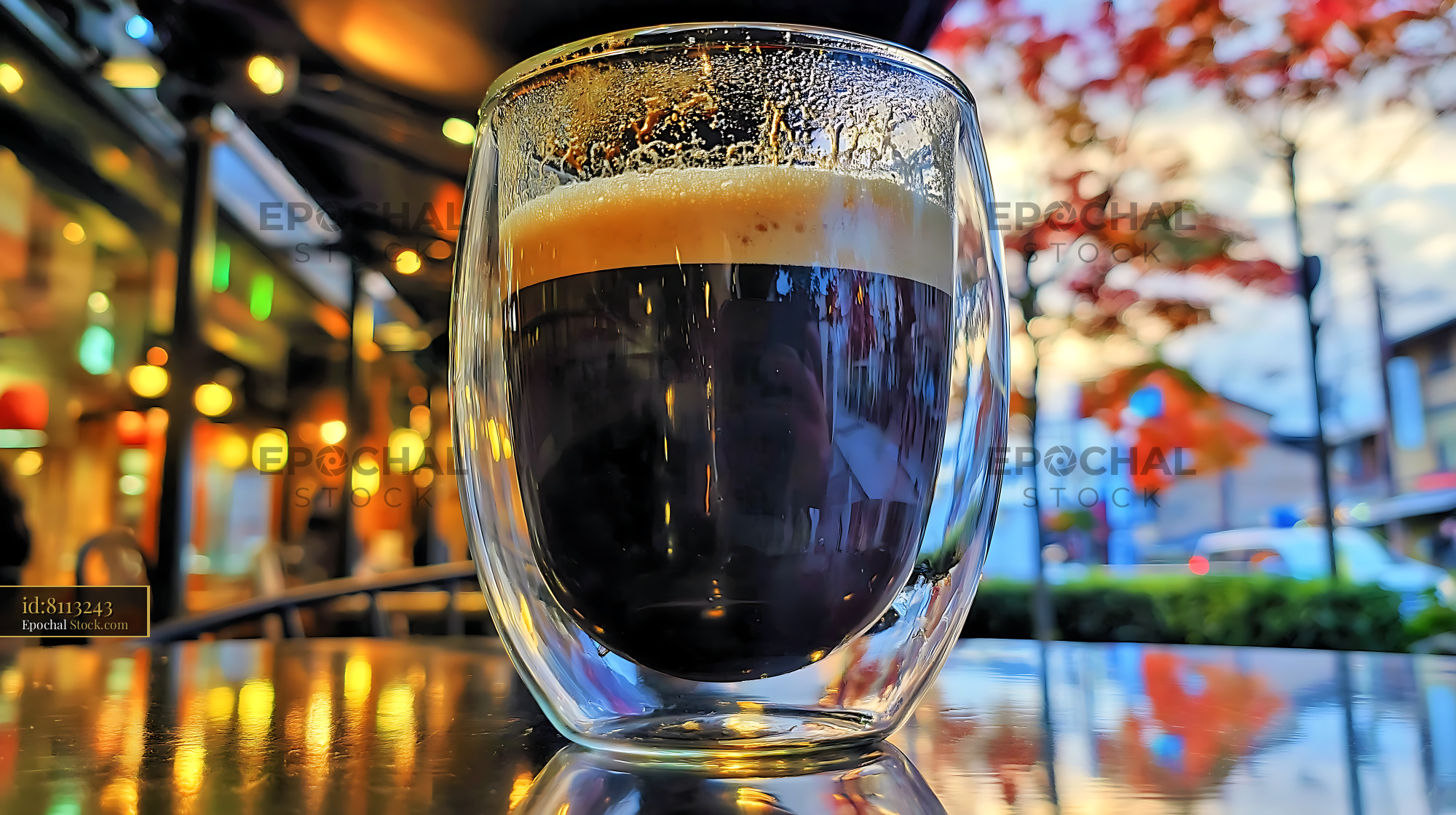 Nitro Caramel Coffee in Glass Outdoor Cafe - stock photo