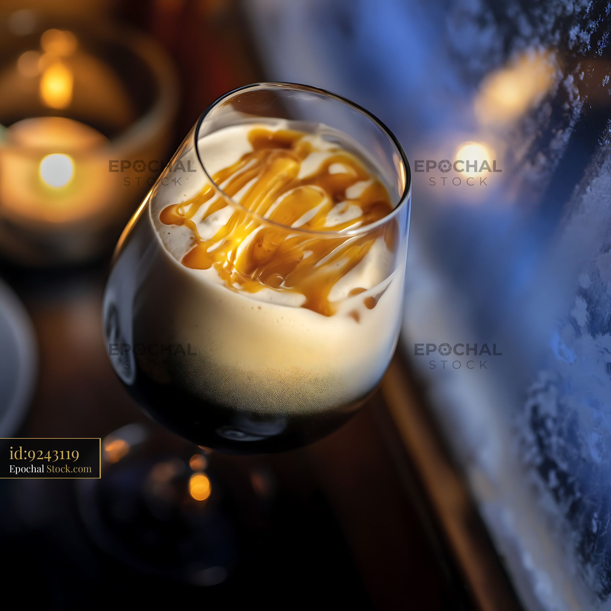Nitro Caramel Coffee Poured Over Ice - stock photo