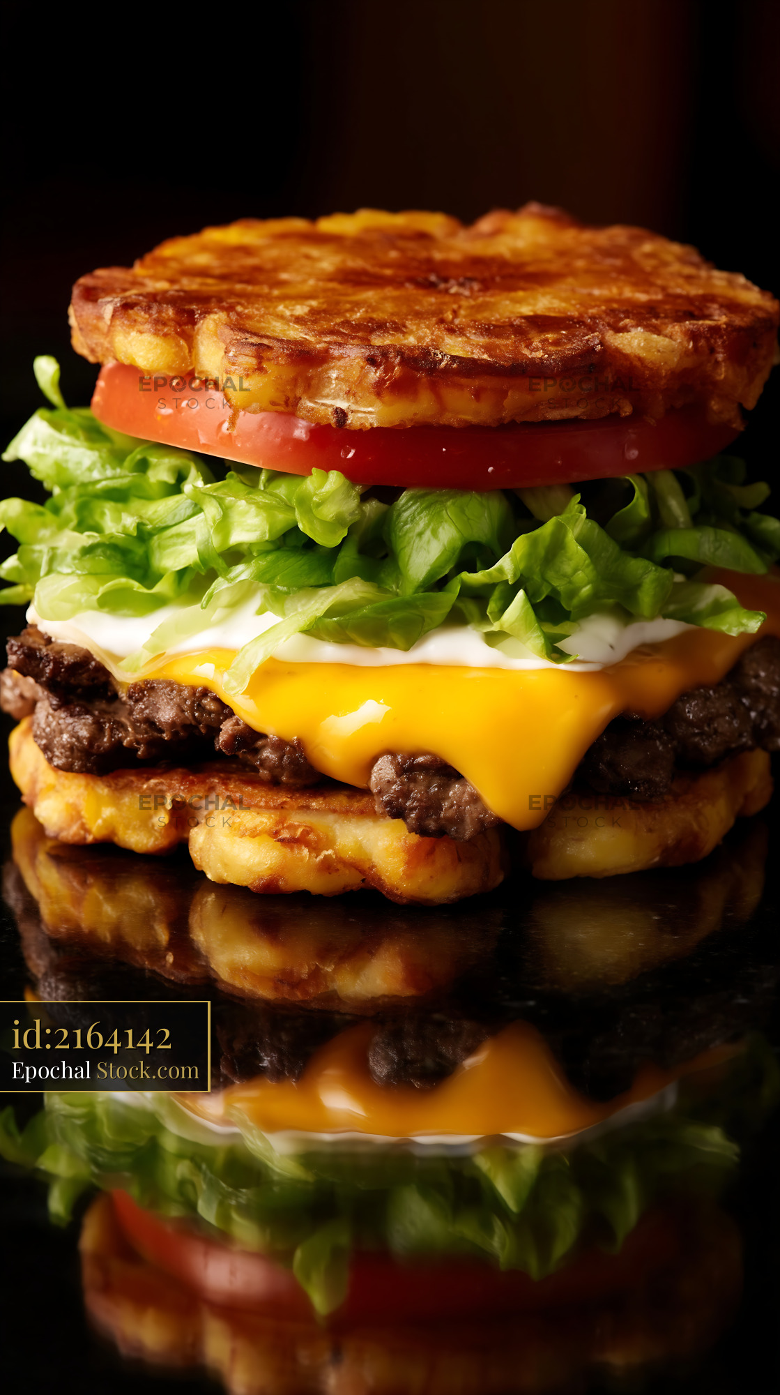 Premium Double Cheeseburger Crispy Potato Bun - stock photo