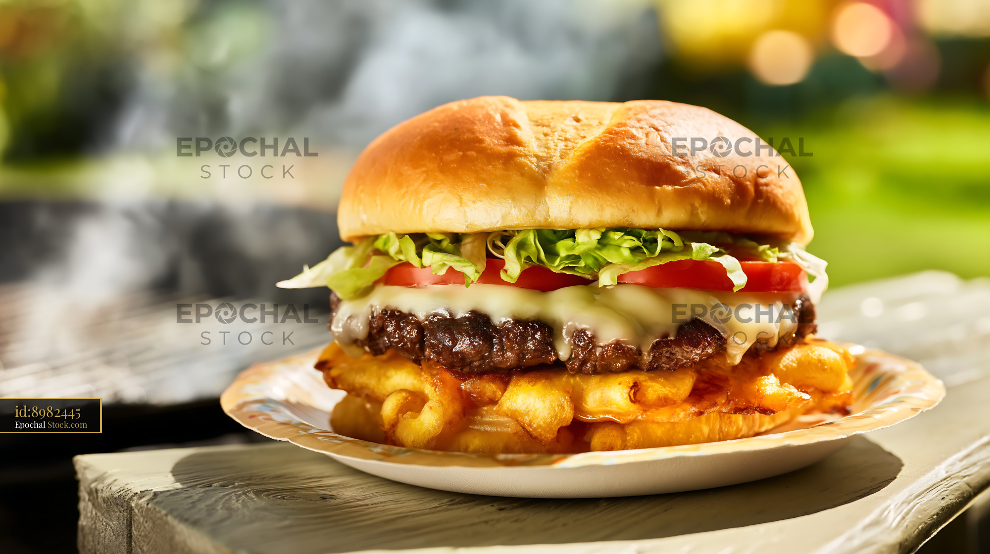 Jibarito Burger with Crispy Plantain Bun and Melted Cheese - stock photo