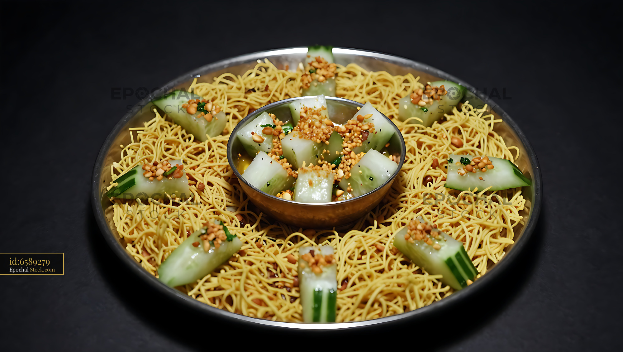 Kakdi Koshimbir Salad with Crispy Noodles - stock photo