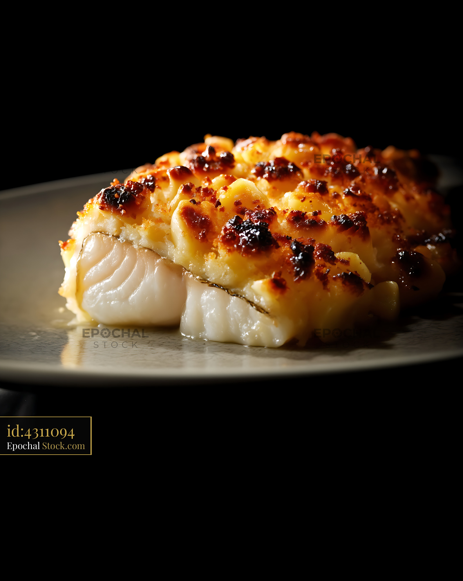 Macadamia Crusted Fish Fillet on Gray Plate - stock photo