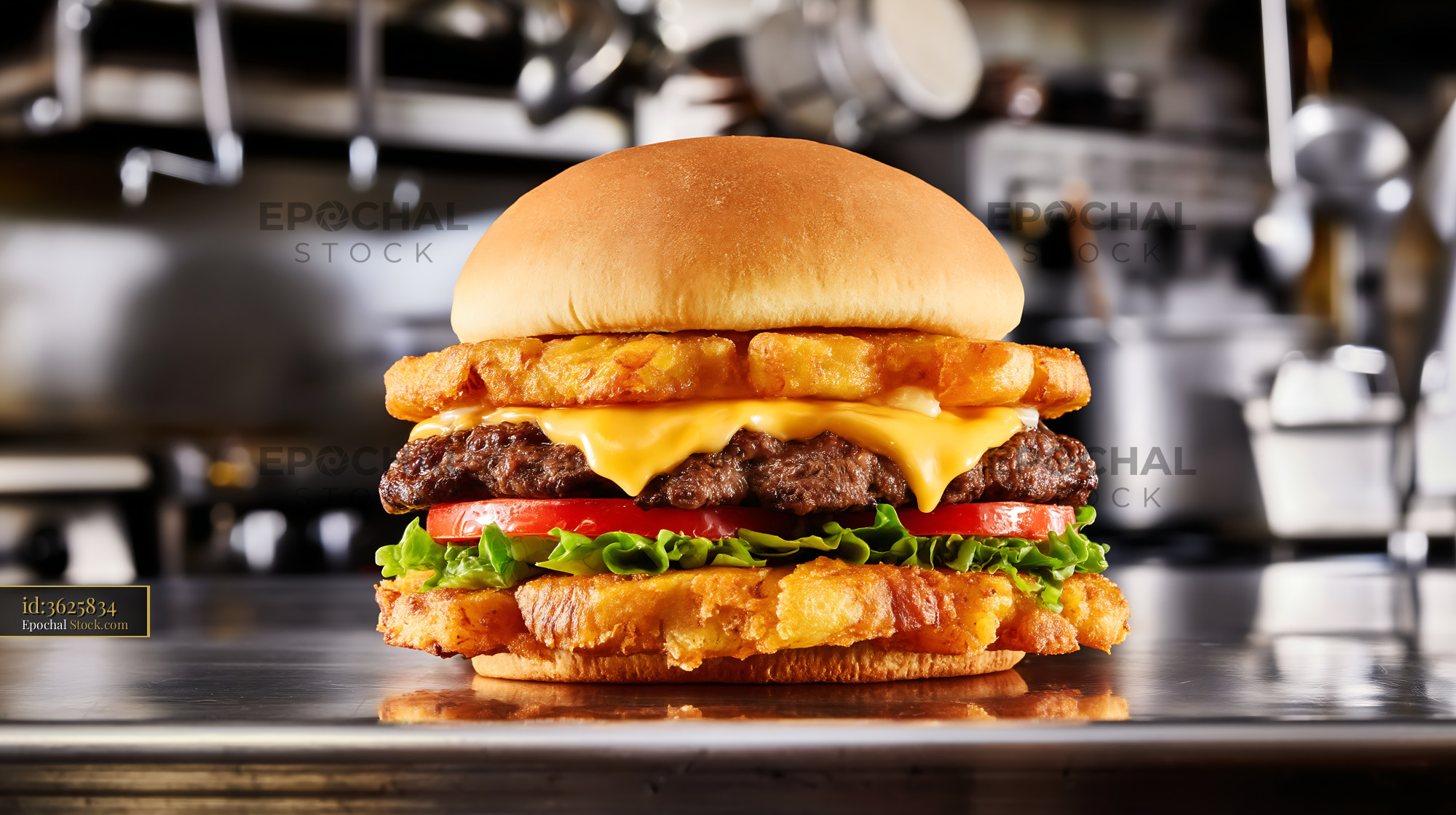 Gourmet Cheese Burger with Crispy Hash Brown Bun - stock photo