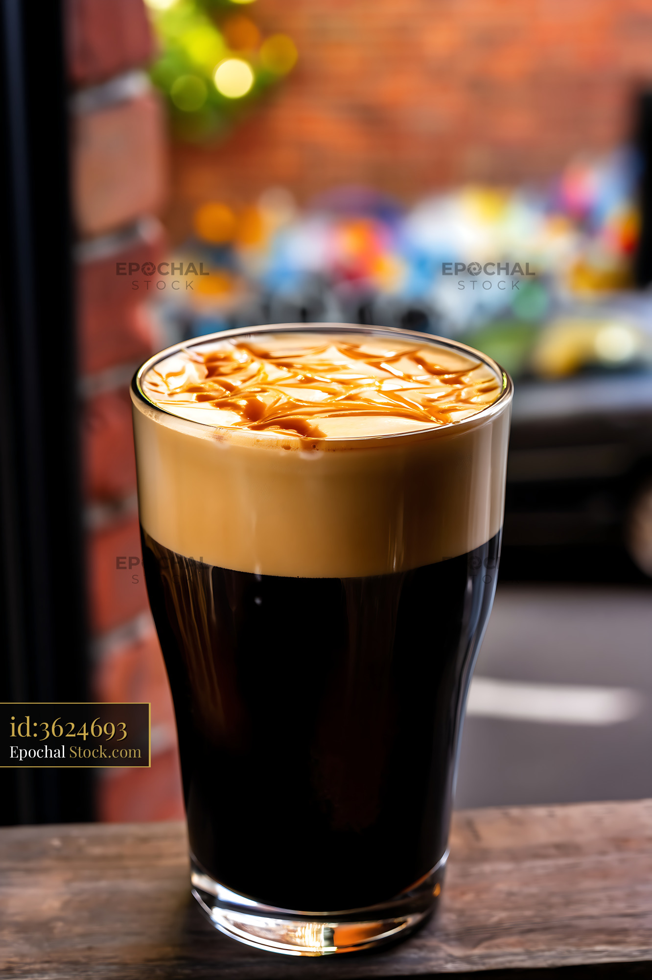 Nitro Caramel Coffee with Latte Art - stock photo