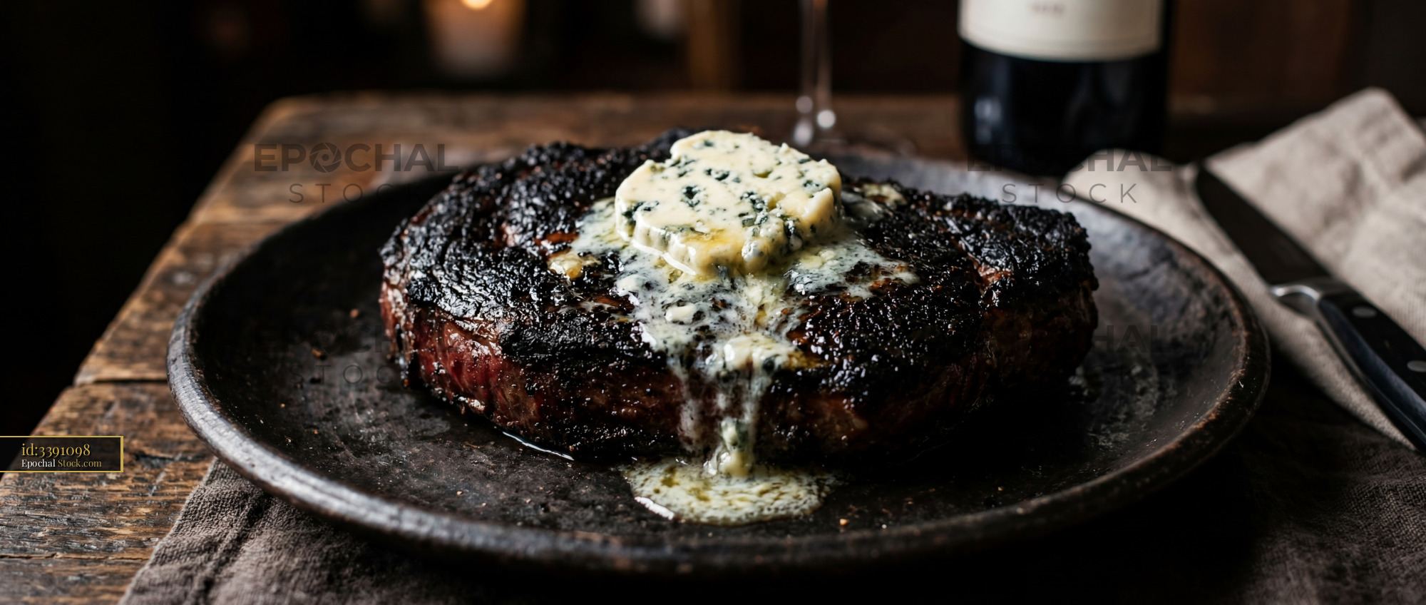 Seared Steak with Herb Butter Melting - stock photo