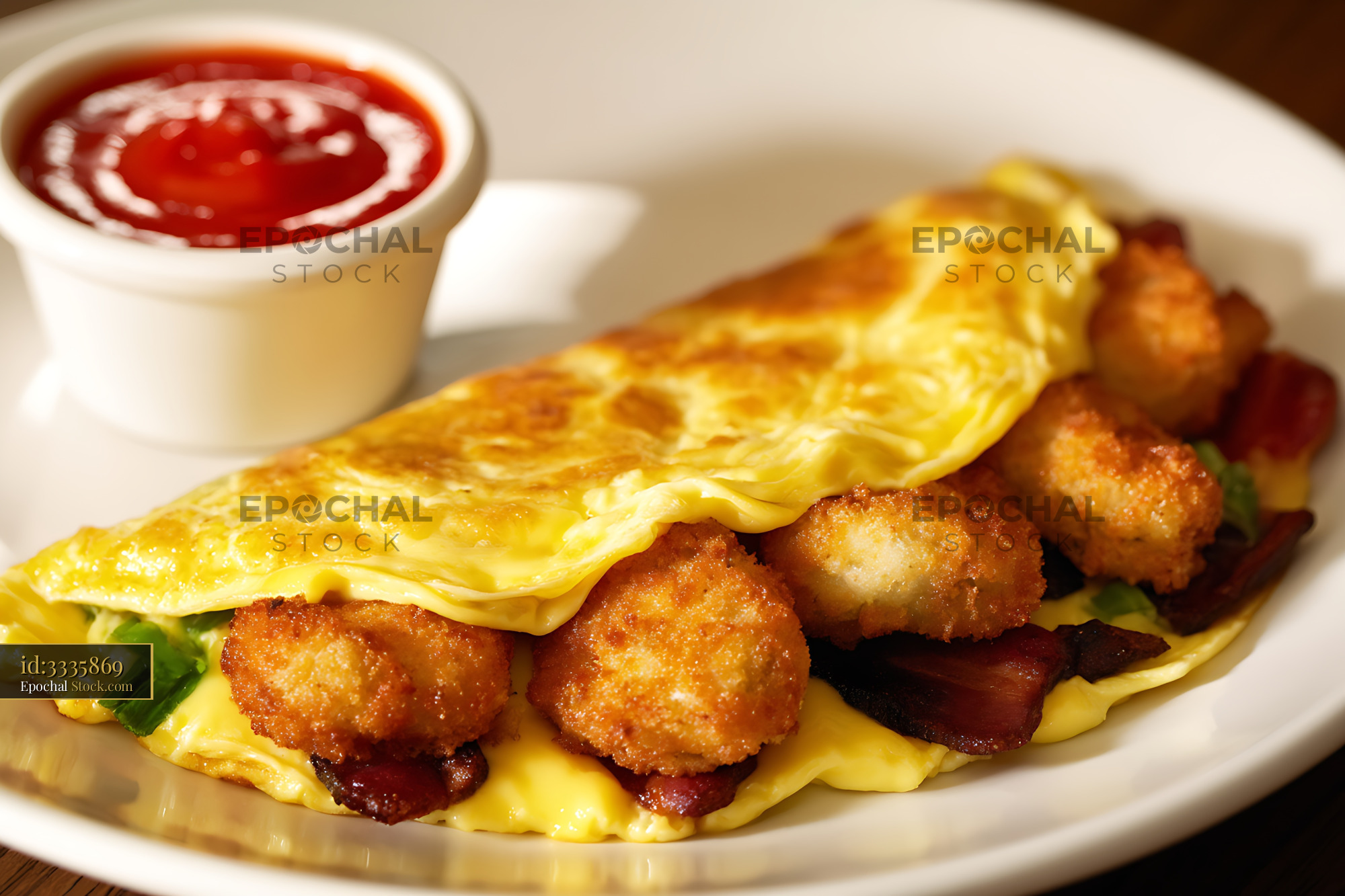 Shrimp and Bacon Omelet with Sriracha - stock photo