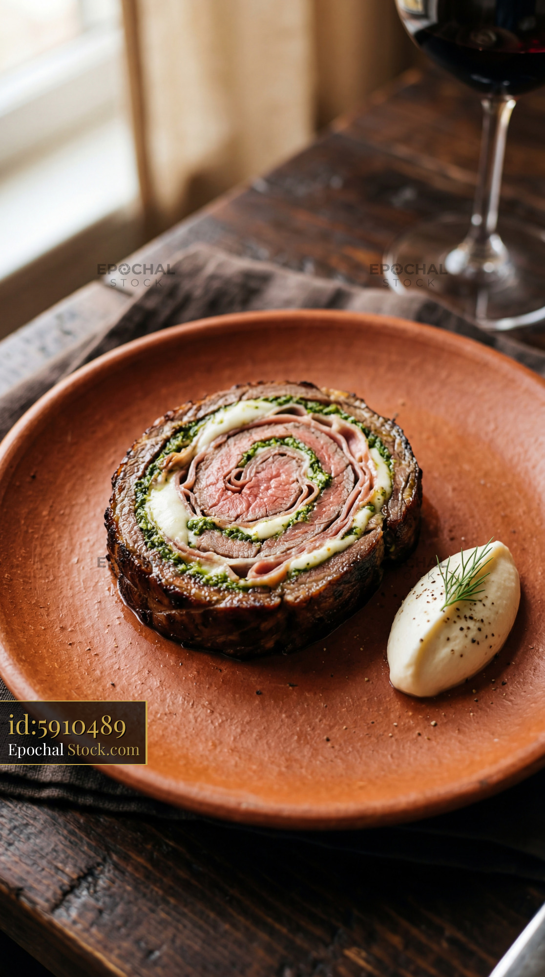 Sliced Beef Roulade with Herb Filling Plated - stock photo