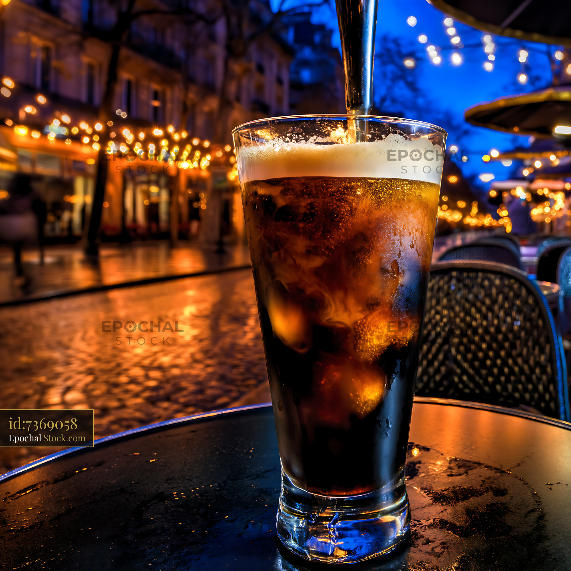 Nitro Caramel Coffee Poured at Evening Cafe - stock photo