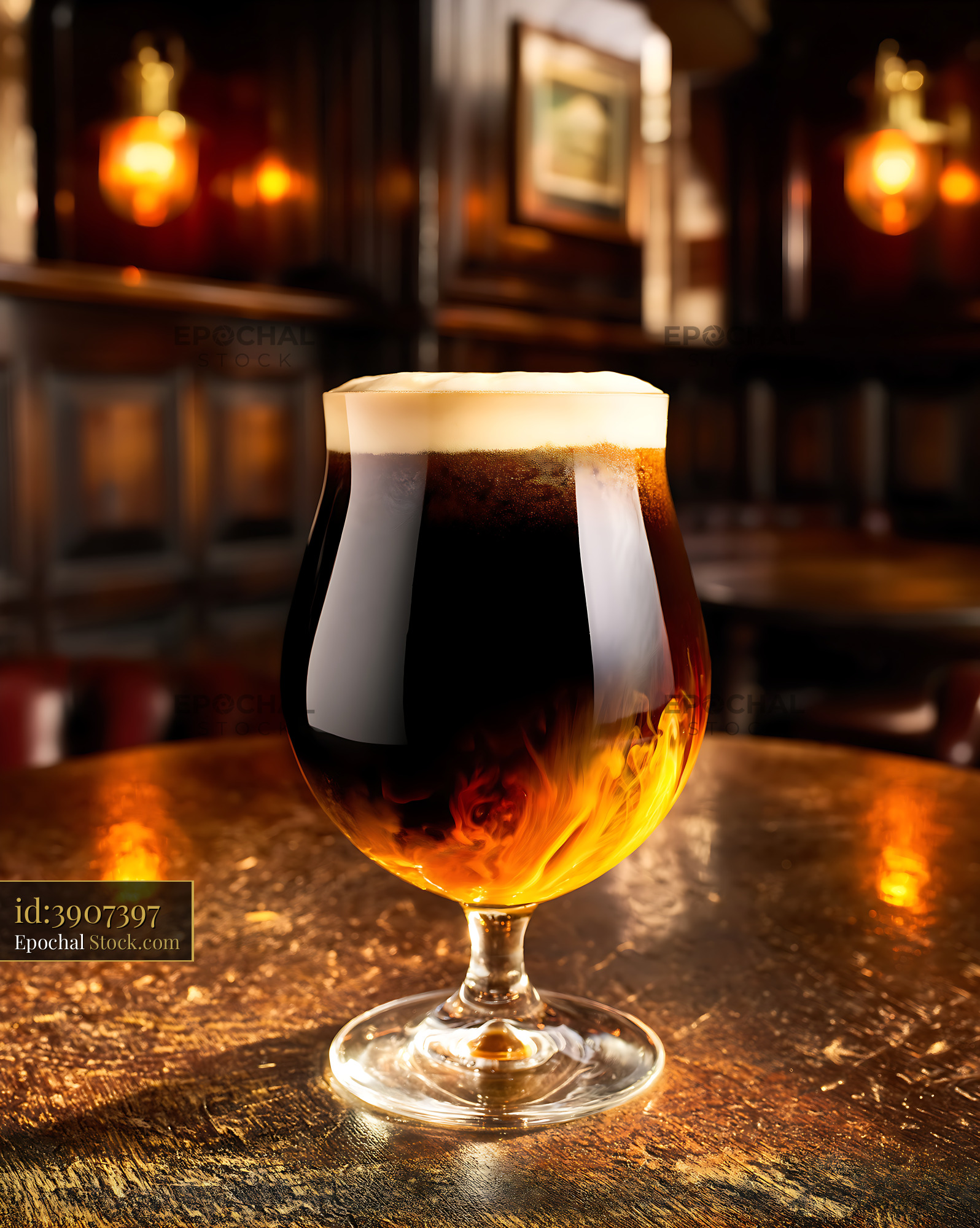 Nitro Caramel Coffee in Bar Pint Glass - stock photo