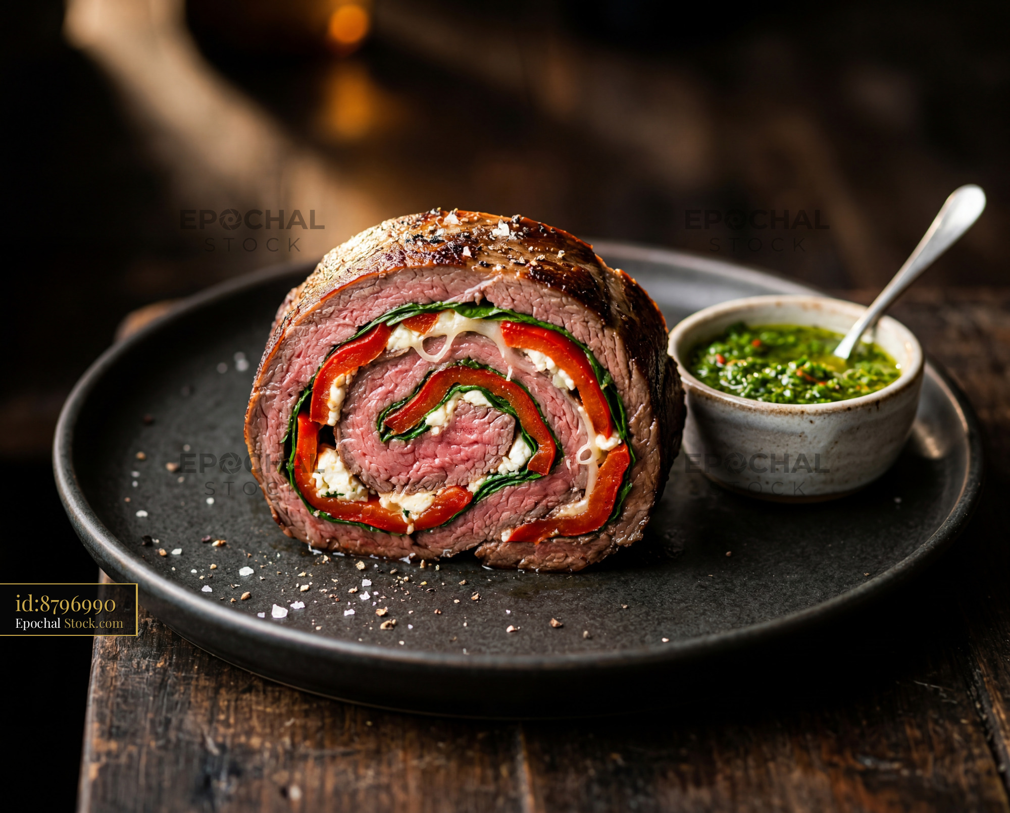 Beef Roulade With Peppers & Herb Sauce - stock photo
