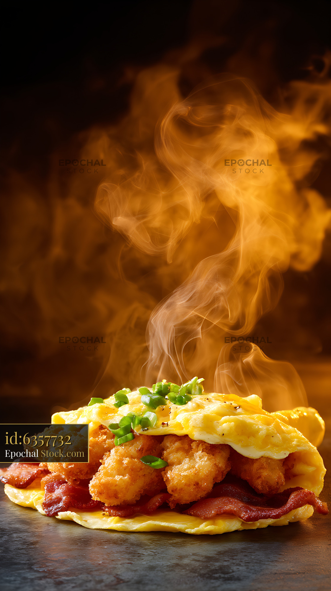 Steaming Breakfast Sandwich with Bacon and Eggs - stock photo