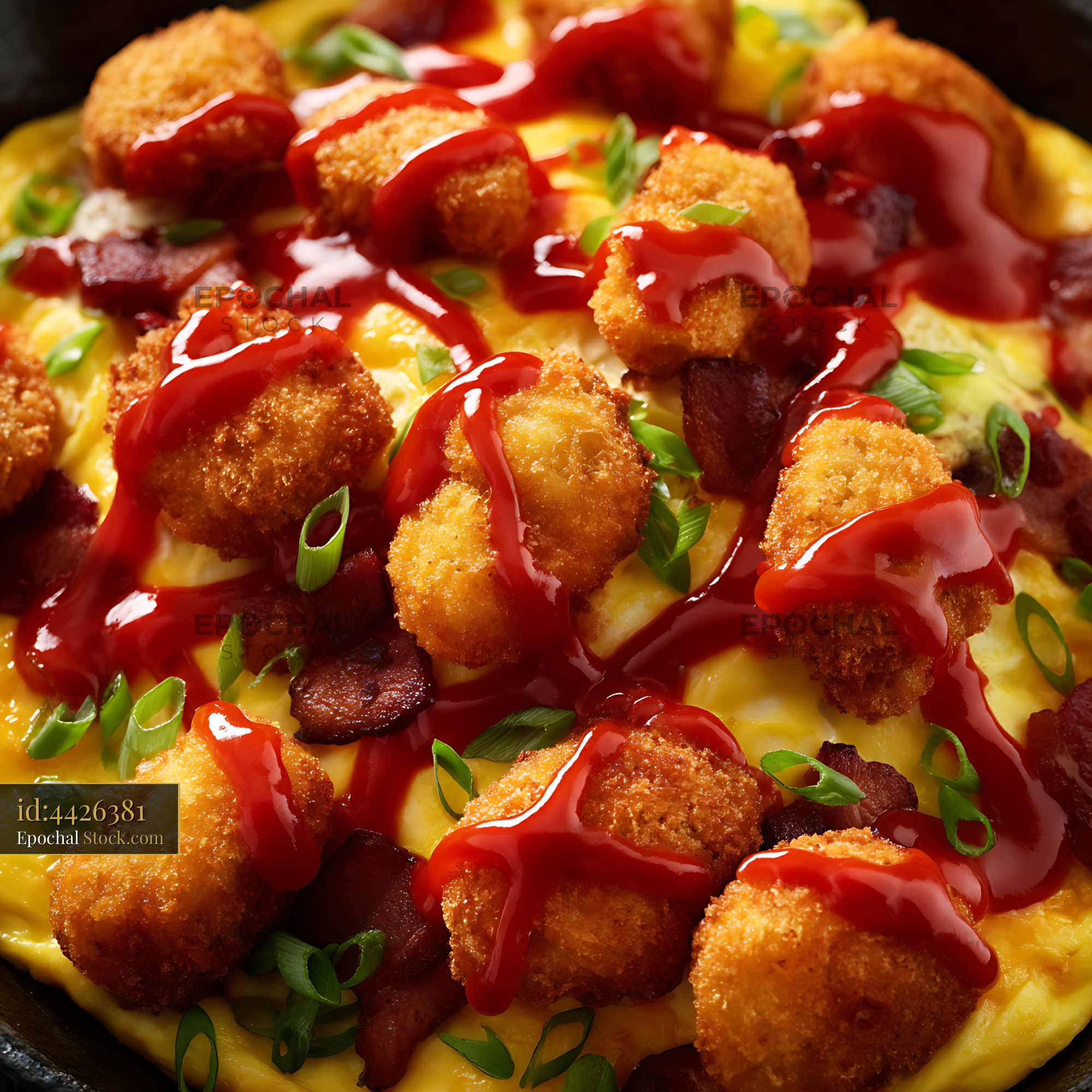 Crispy Shrimp Pizza with Bacon and Scallions - stock photo