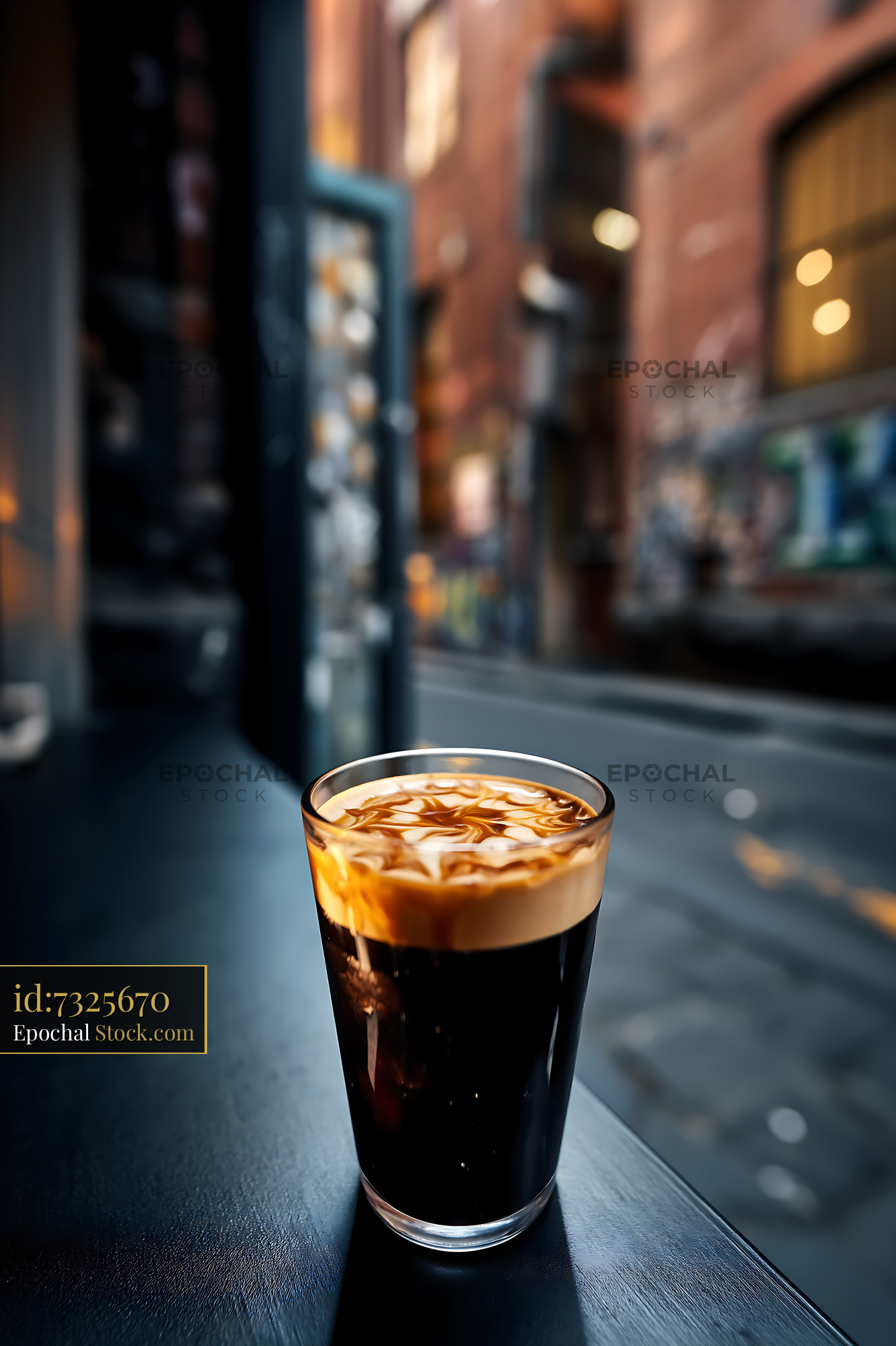 Iced Nitro Caramel Coffee on Urban Street - stock photo