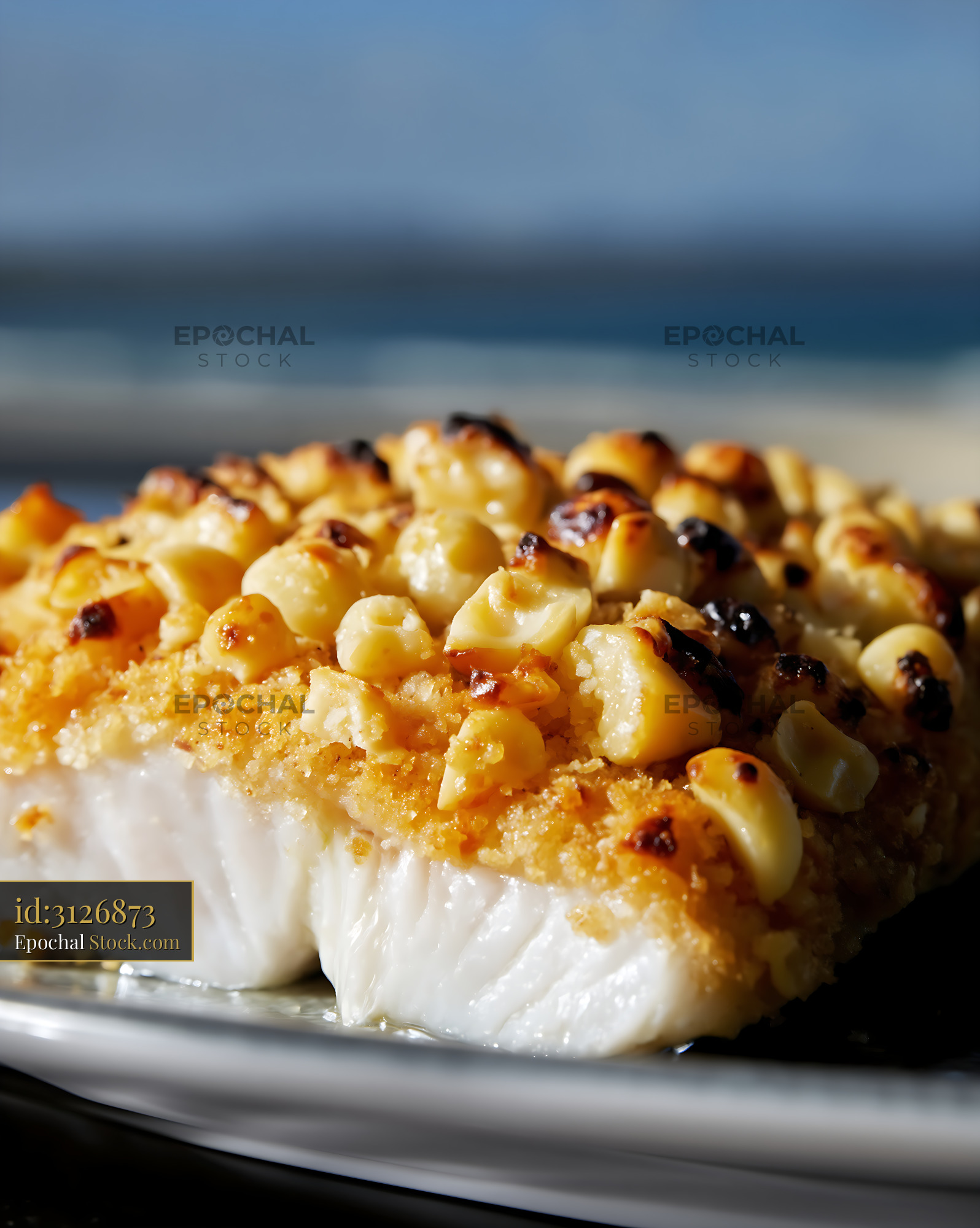 Macadamia Crusted Fish Fillet Beachside - stock photo