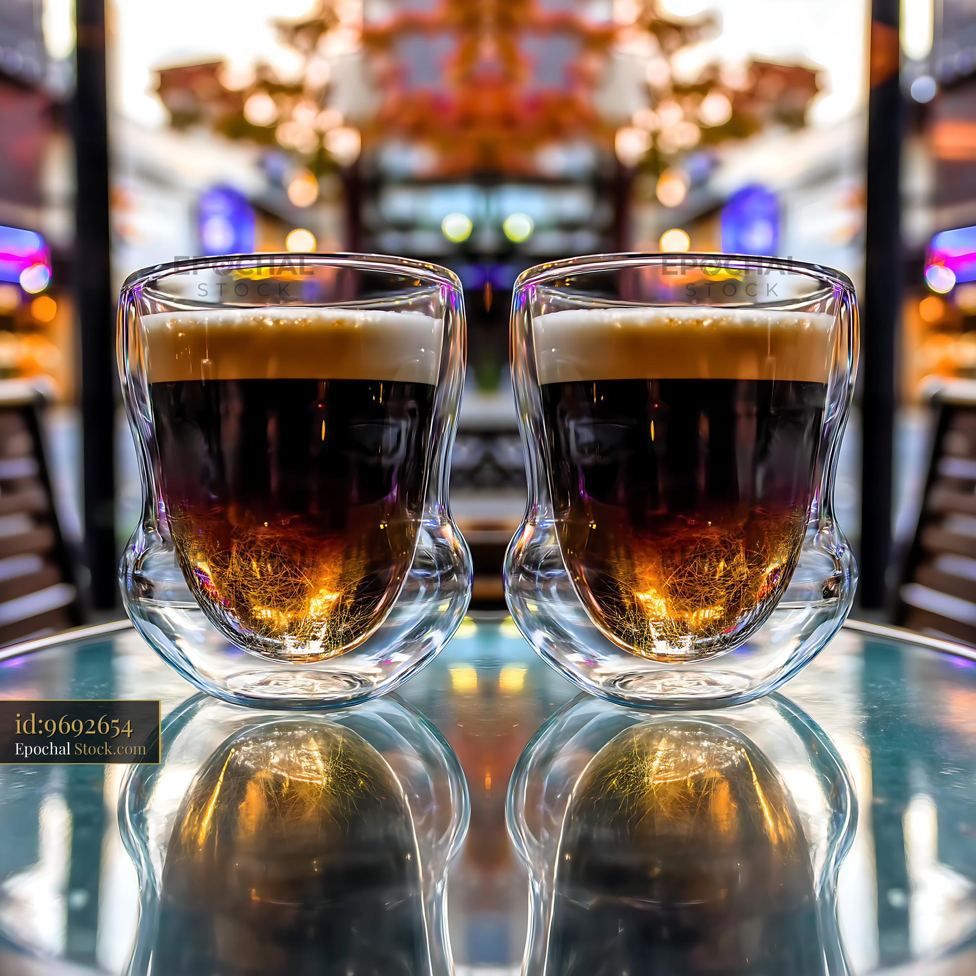 Nitro Caramel Coffee in Double Wall Glasses - stock photo