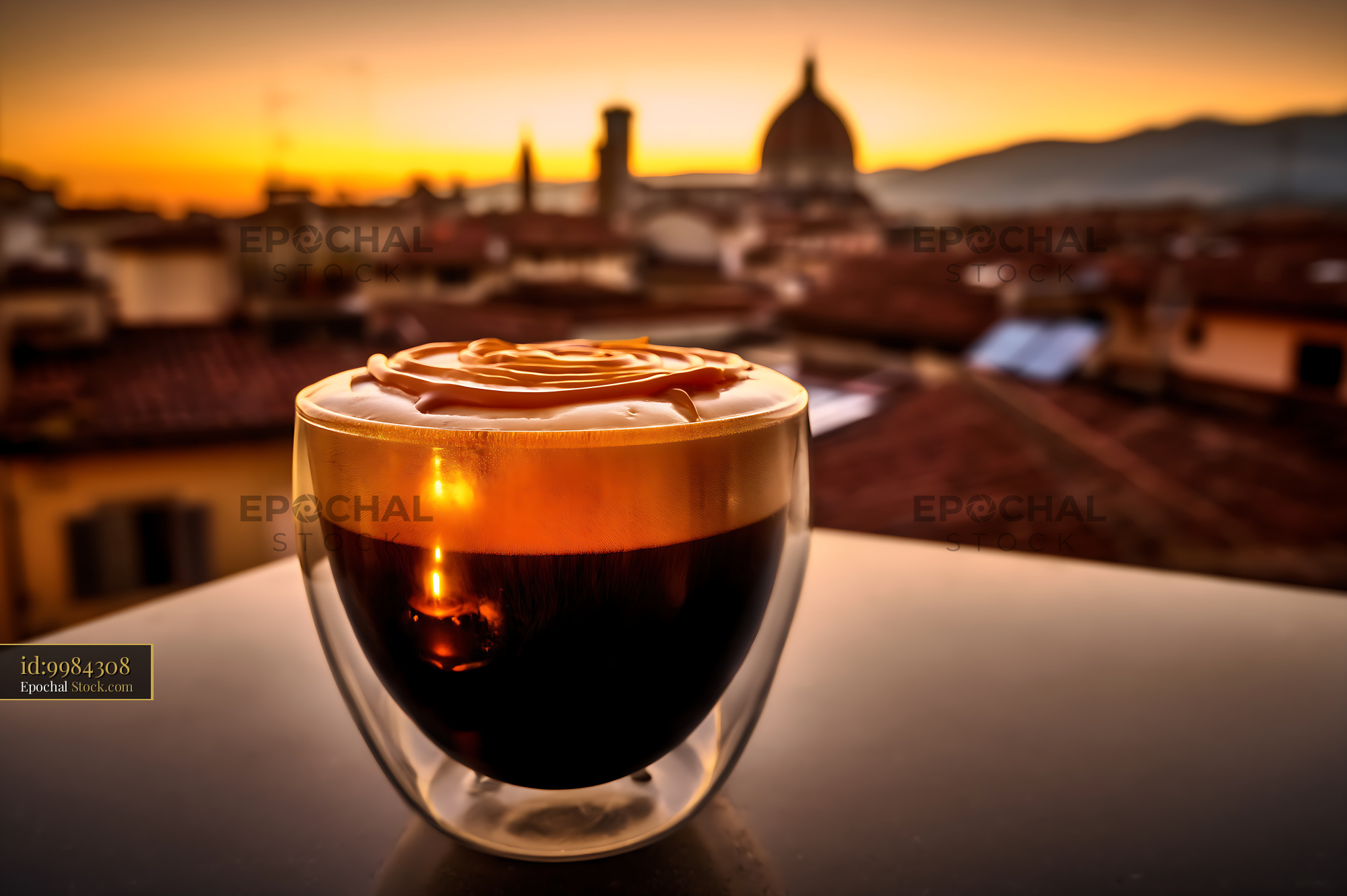 Nitro Caramel Coffee with Florence Sunset - stock photo