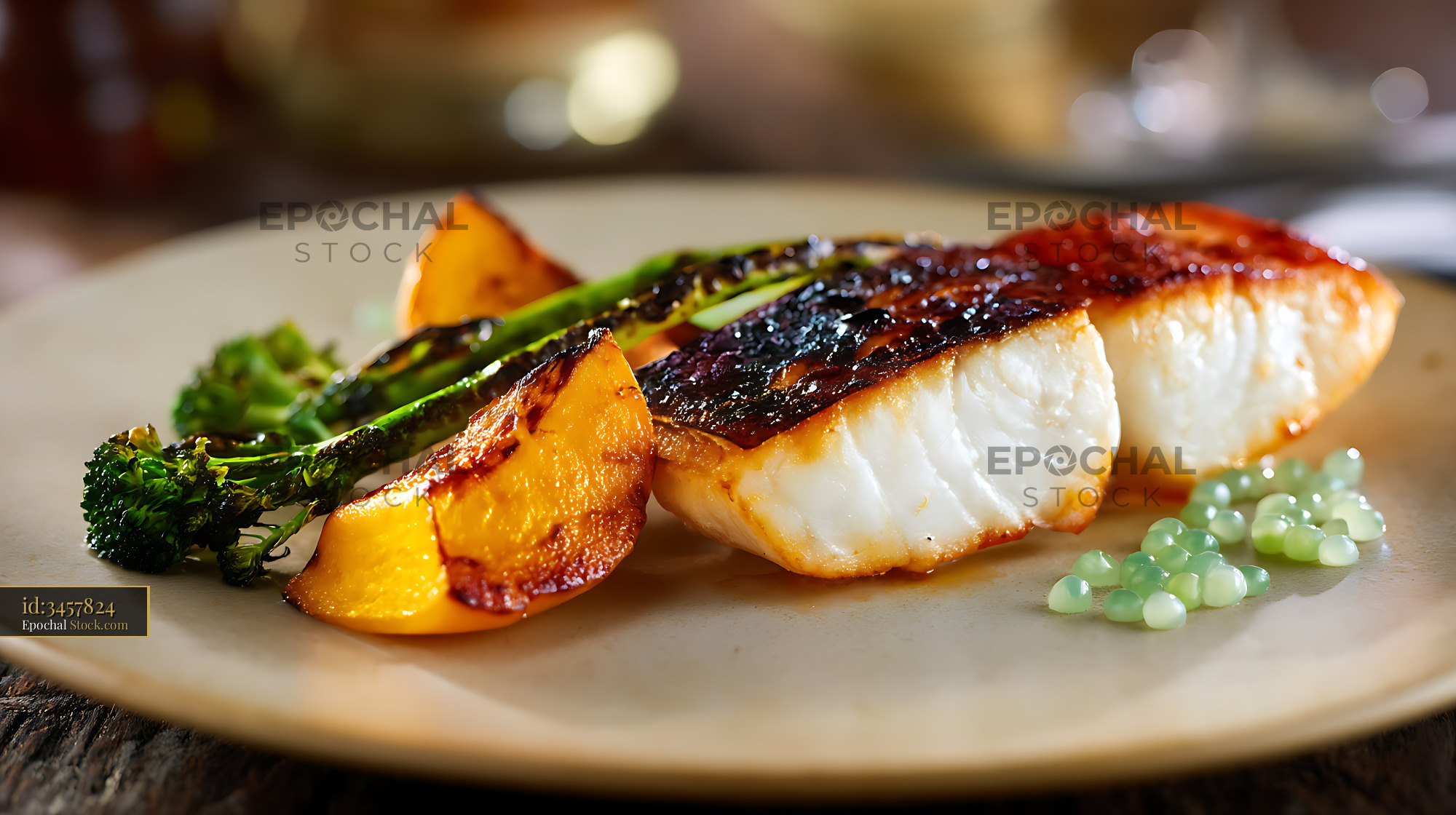 Seared Murray Cod Fillet with Roasted Vegetables - stock photo