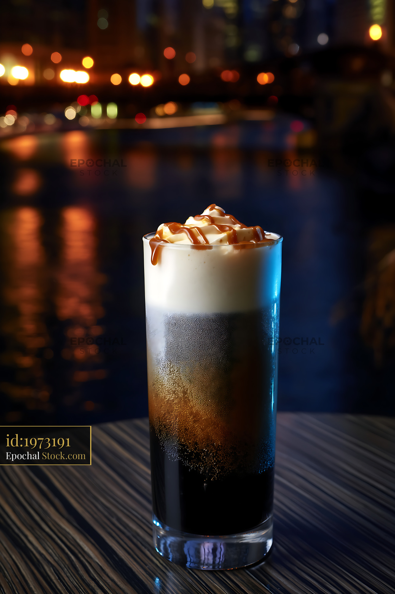 Nitro Caramel Coffee with Whipped Cream - stock photo