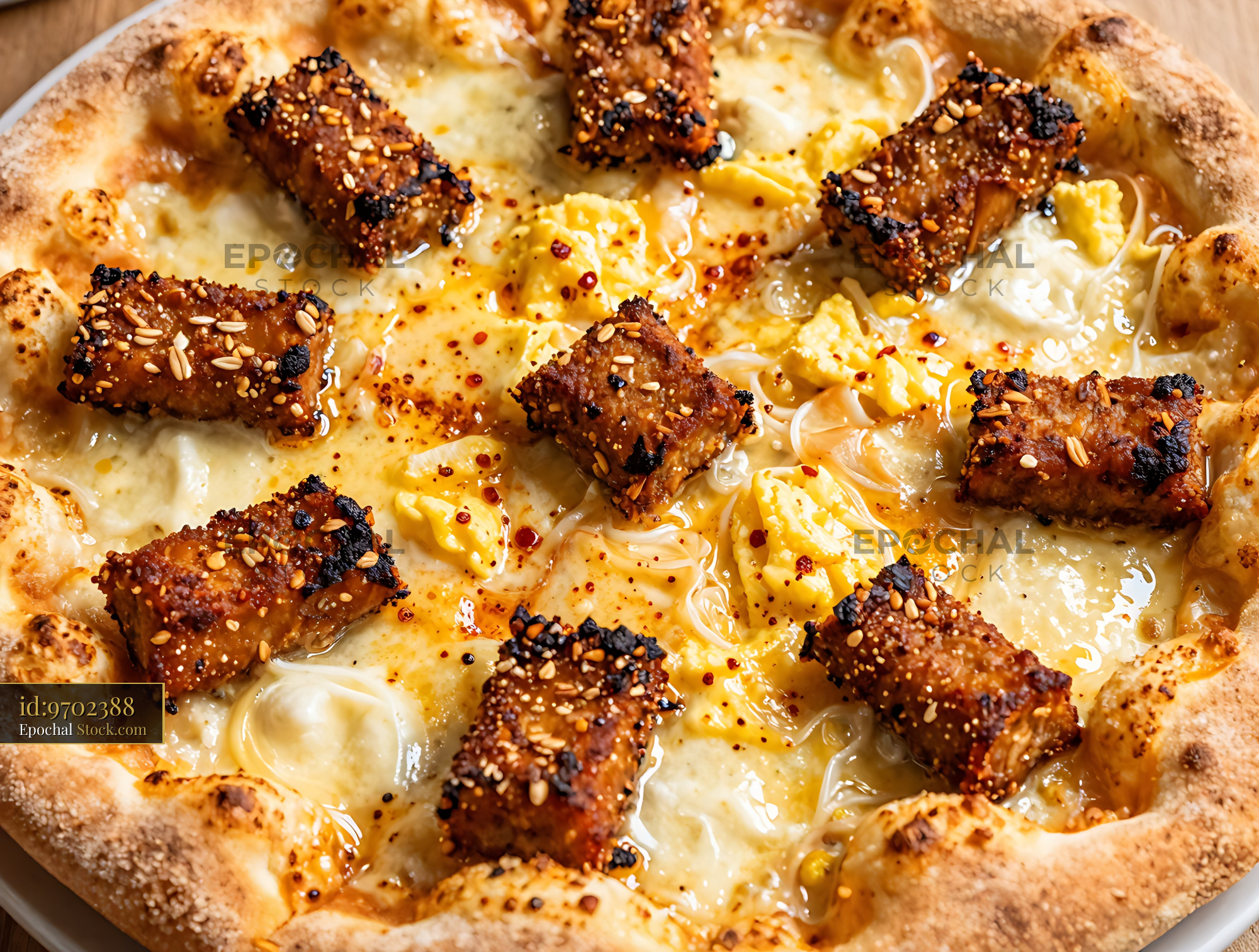 Gourmet Beef Pizza with Sesame and Chili - stock photo