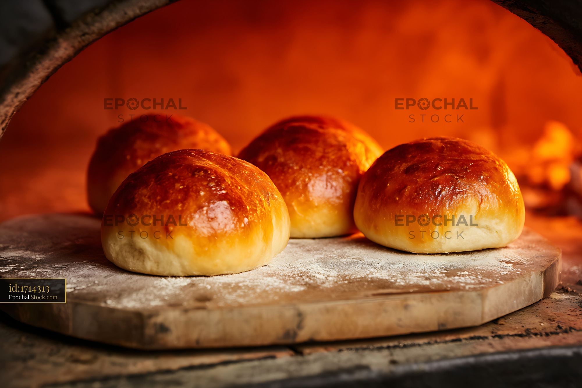 Fresh Artisan Bread Rolls From Wood-Fired Oven - stock photo