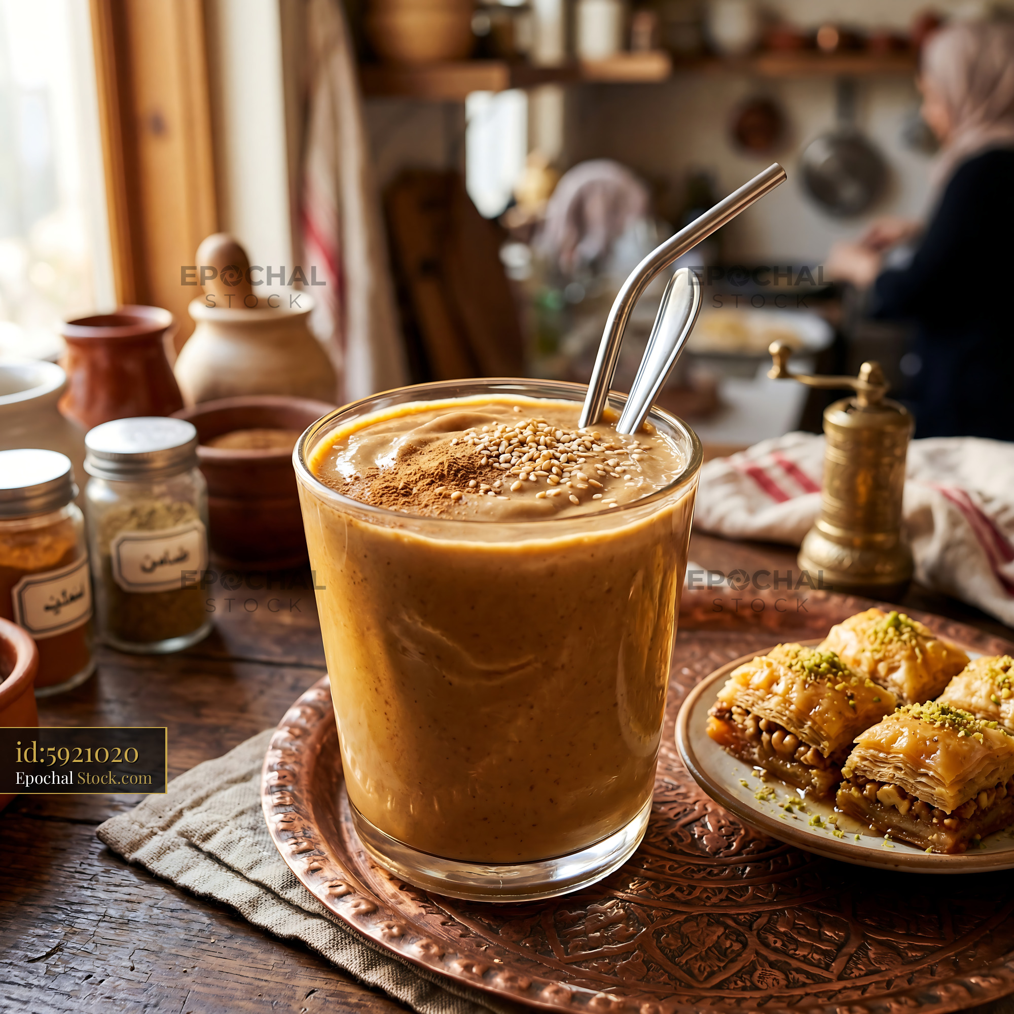 Tahini Date Shake in Middle Eastern Kitchen - stock photo