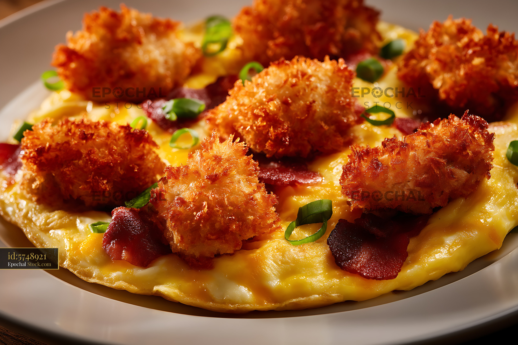 Crispy Fried Shrimp on Creamy Mashed Potatoes - stock photo