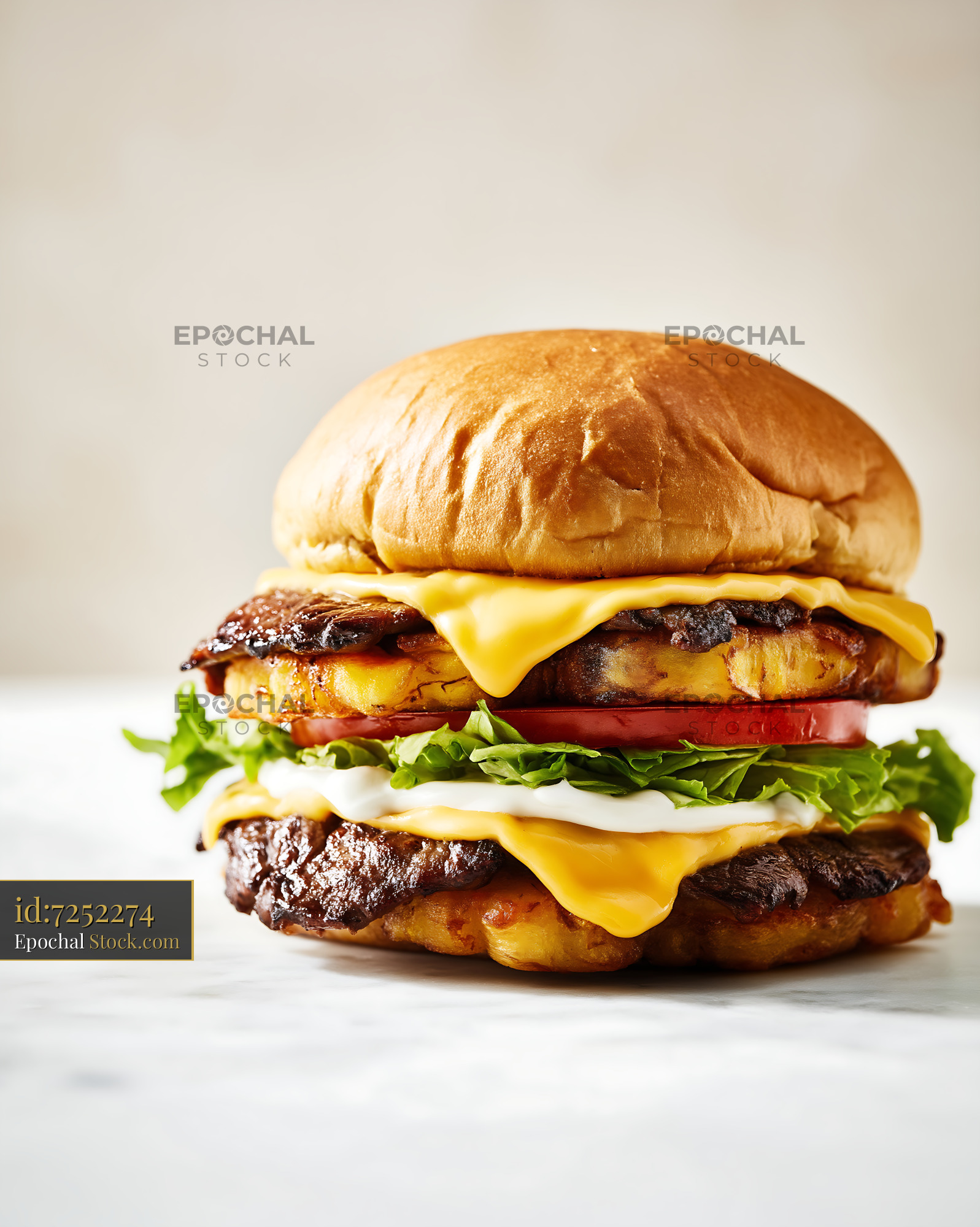 Gourmet Double Cheeseburger with Crispy Potatoes - stock photo