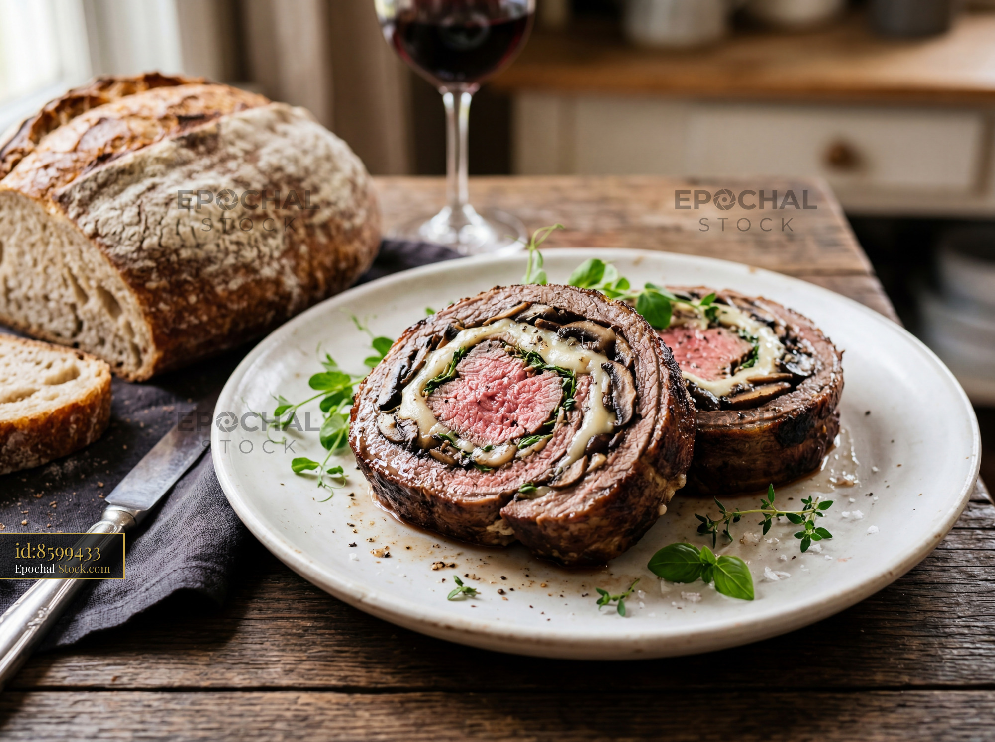 Sliced Beef Wellington with Mushroom Filling - stock photo