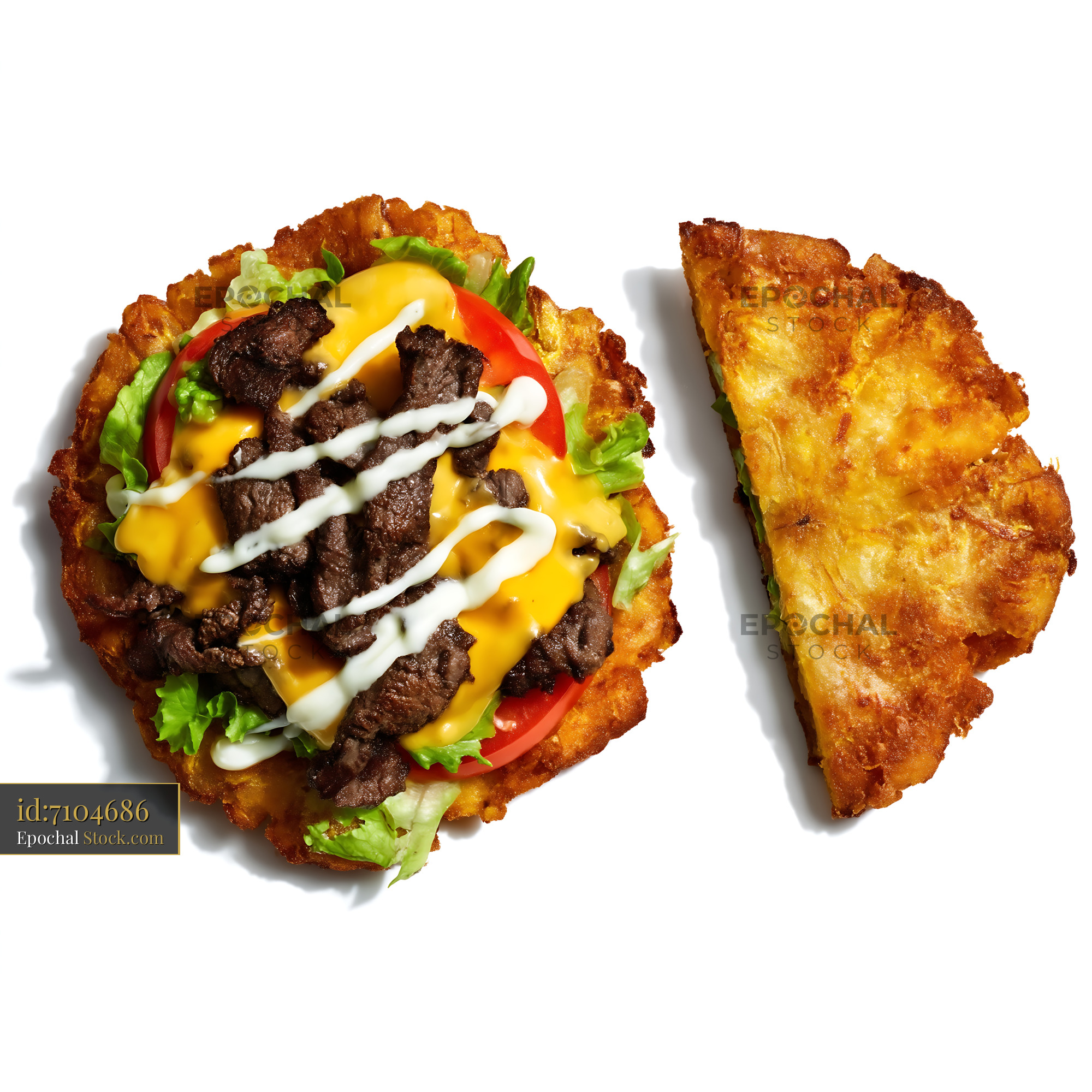 Hash Brown Burger with Beef and Melted Cheese - stock photo