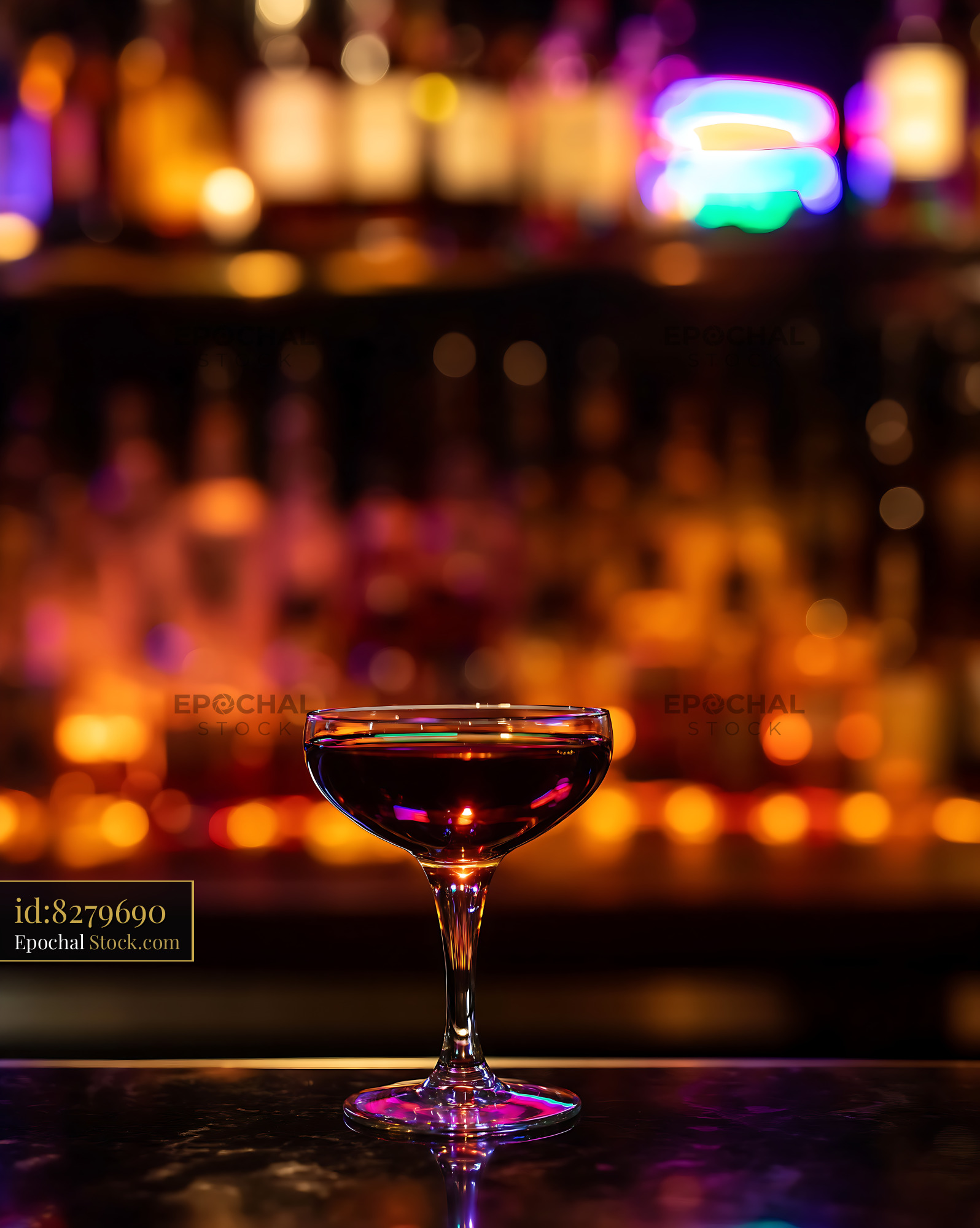 Bushwick Cocktail at Neon-Lit Bar Counter - stock photo