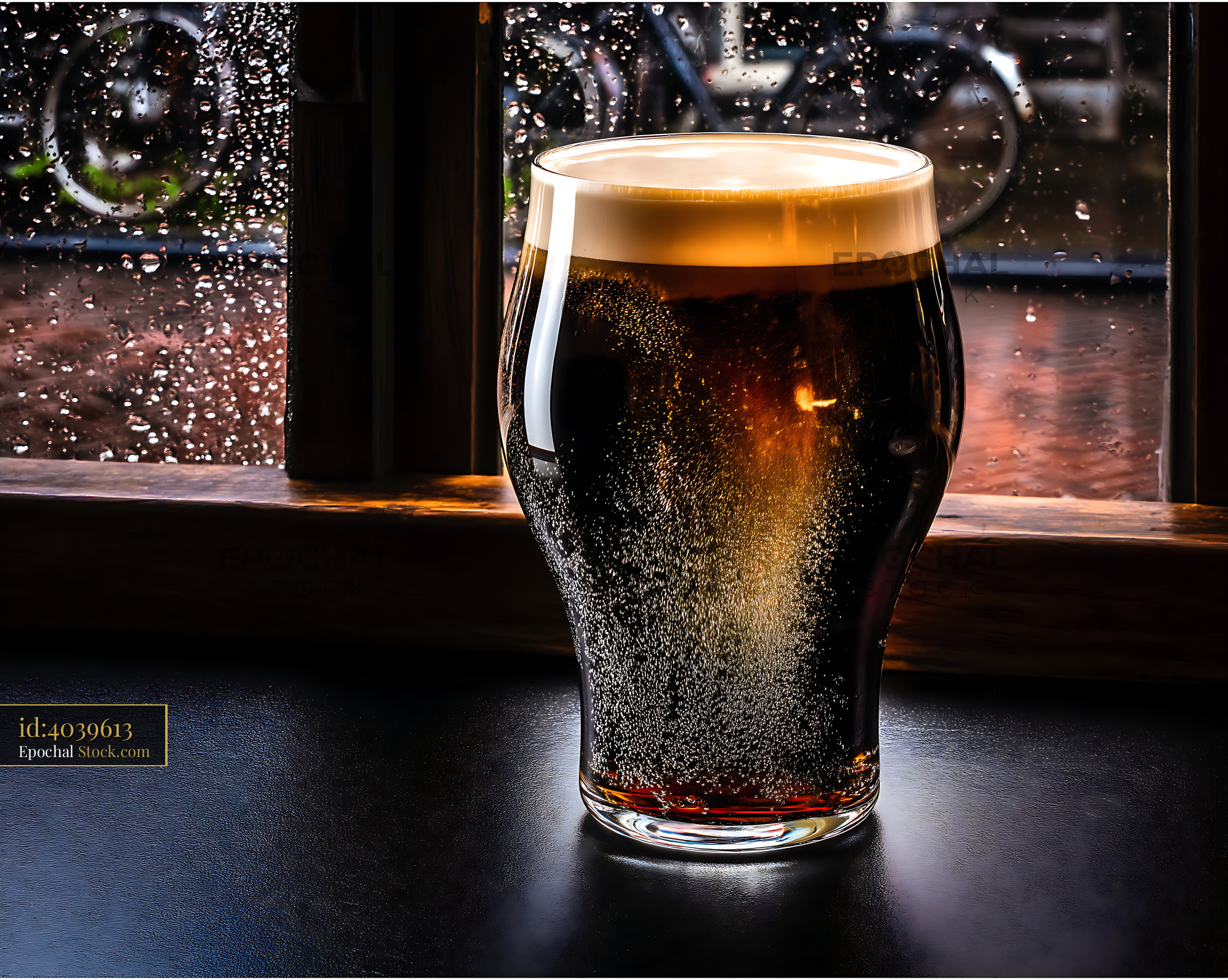 Nitro Caramel Coffee with Creamy Head by Window - stock photo