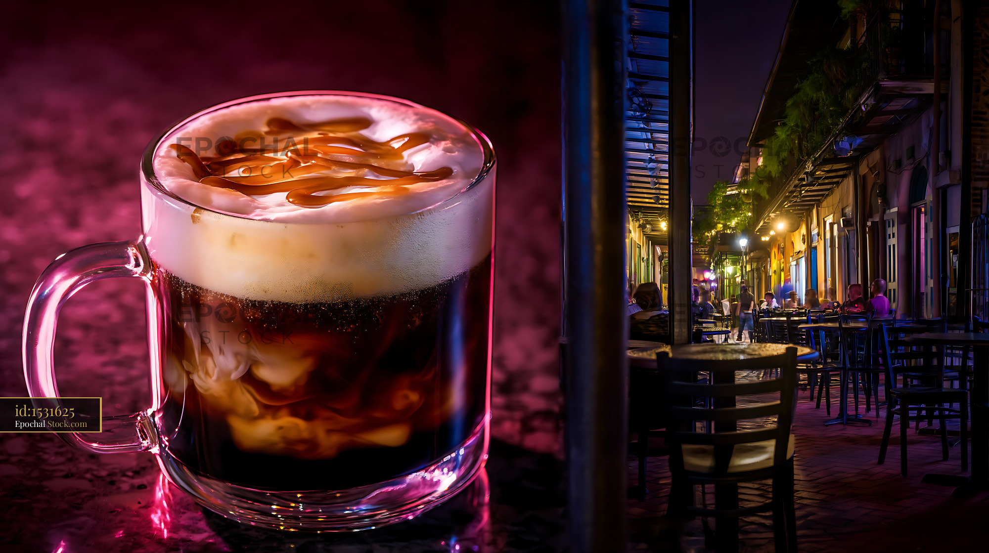 Nitro Caramel Coffee with Neon Glow - stock photo