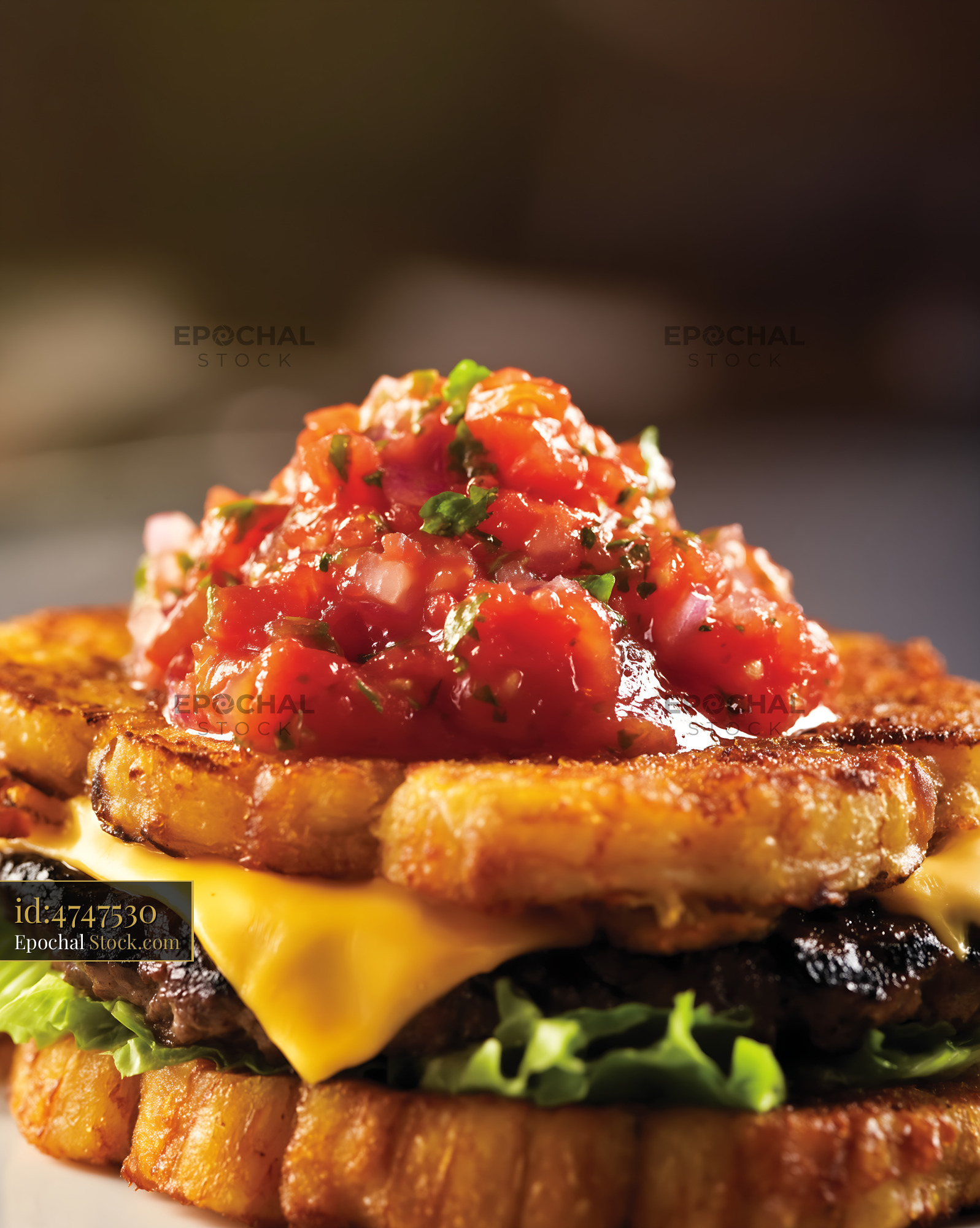 Gourmet Hash Brown Burger with Fresh Salsa - stock photo