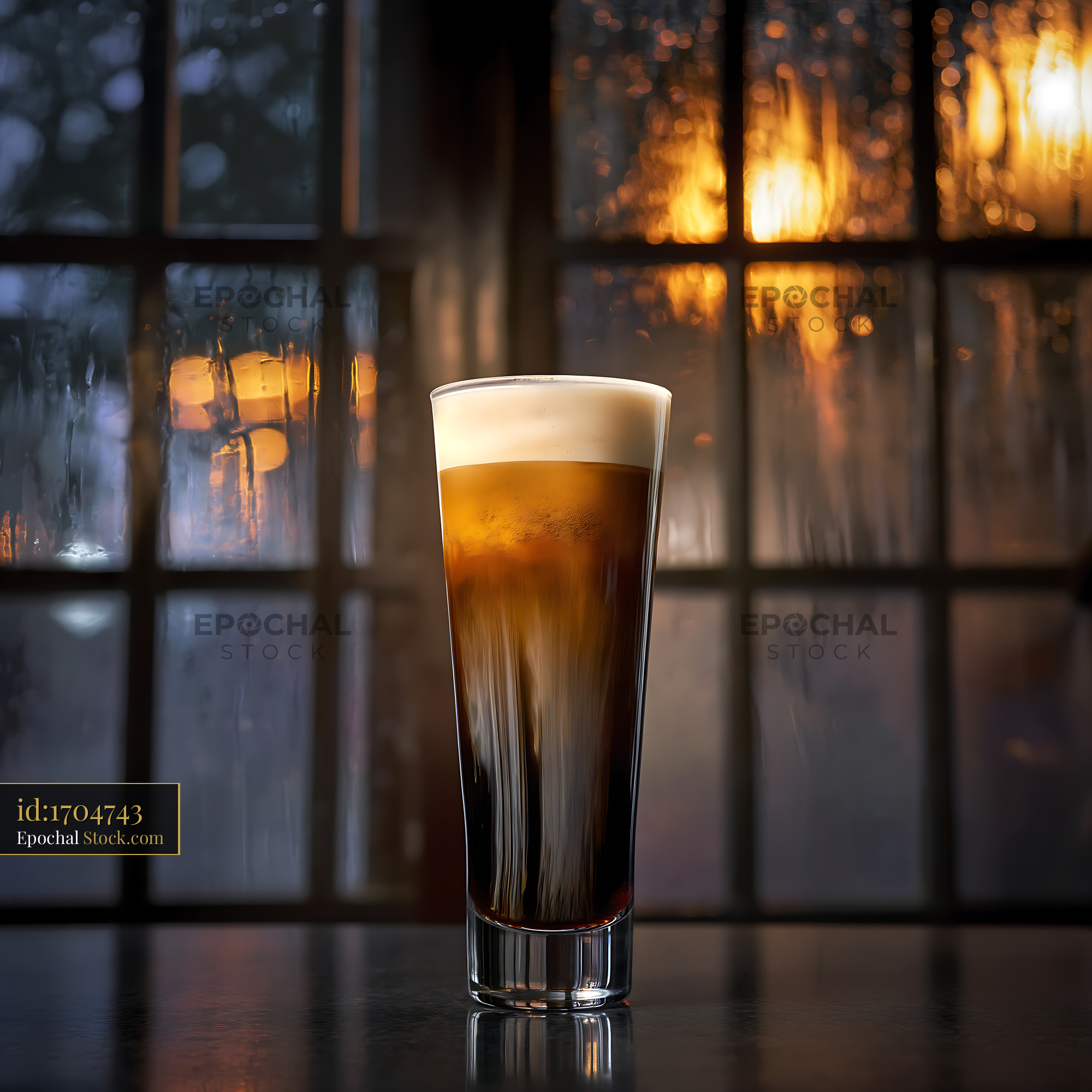 Nitro Caramel Coffee Beside Rainy Window - stock photo