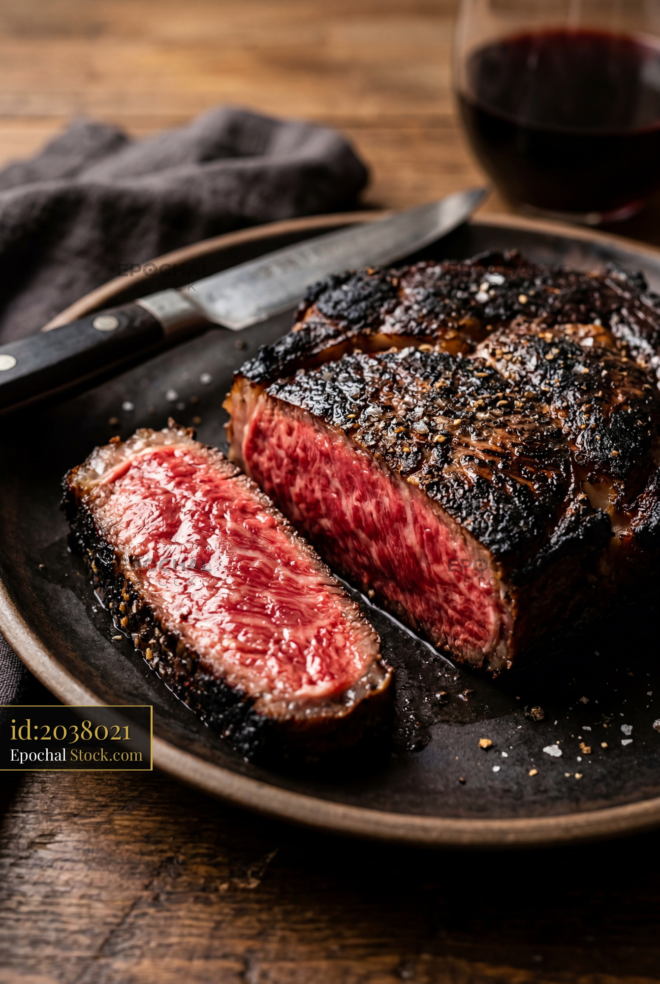 Seared Prime Steak Medium-Rare with Red Wine - stock photo