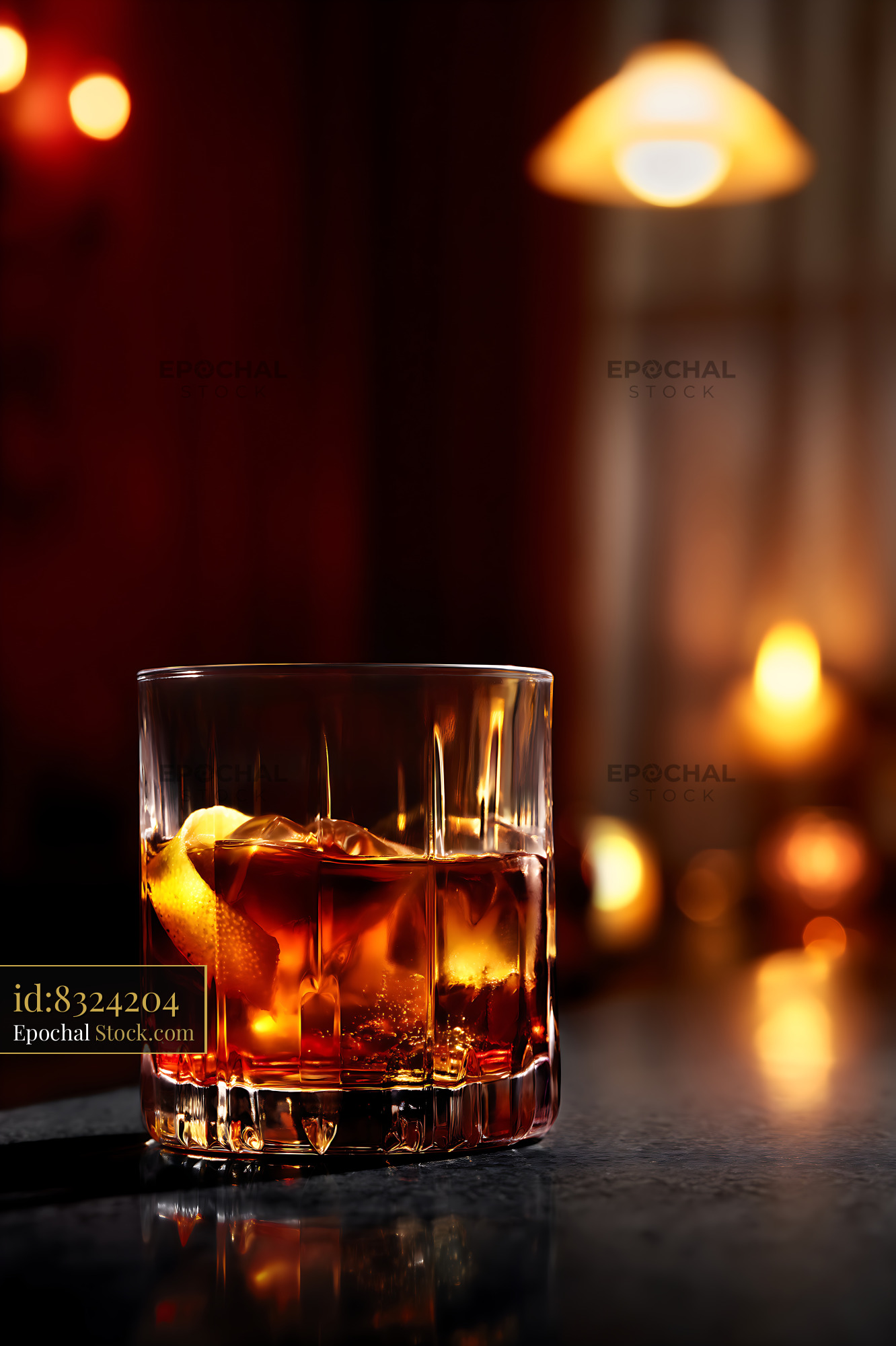 Saratoga Cocktail with Lemon Twist and Ambiance - stock photo