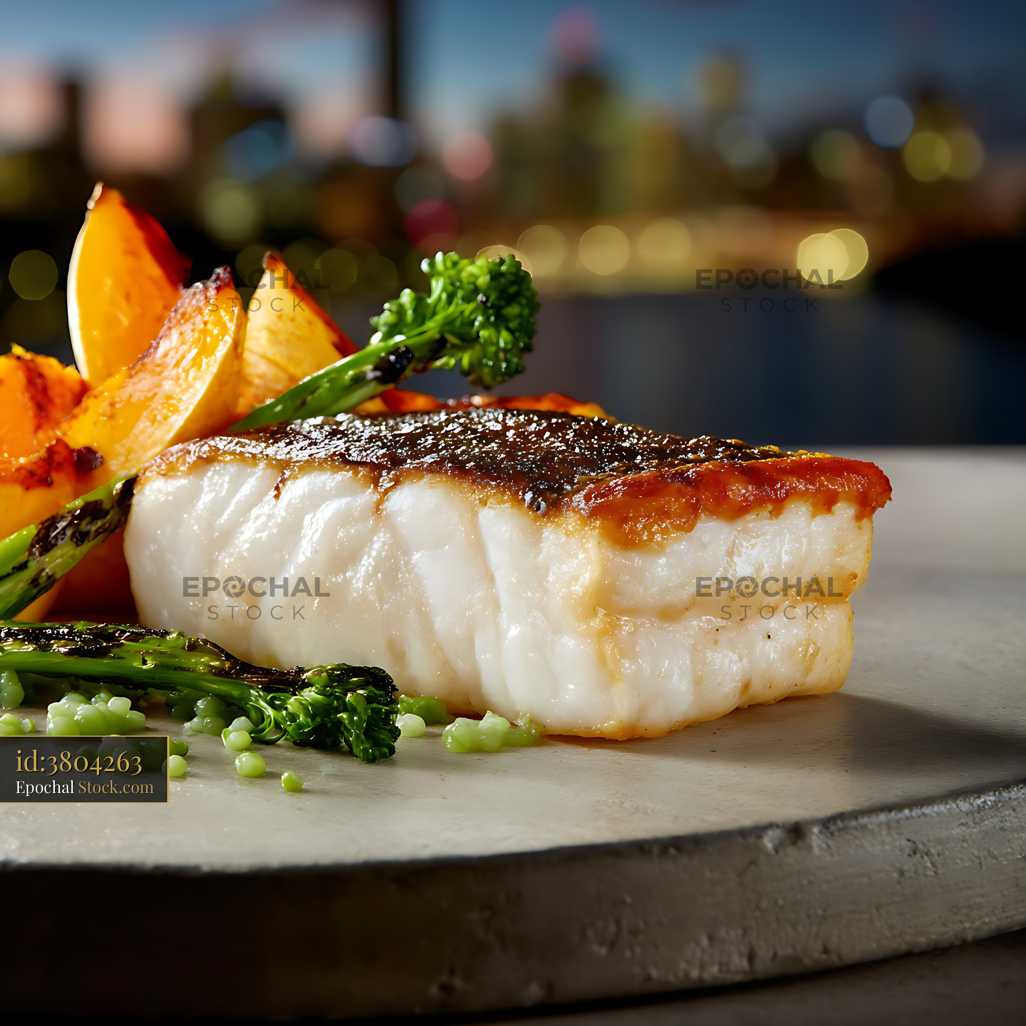 Murray Cod Fillet with Apple and Broccoli - stock photo