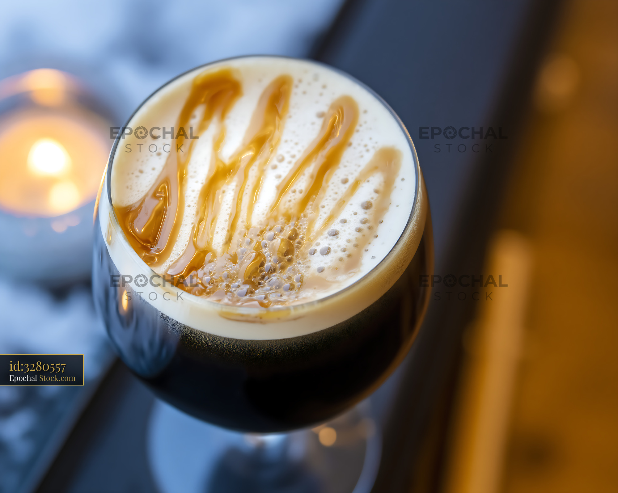 Nitro Caramel Coffee with Cascading Foam - stock photo
