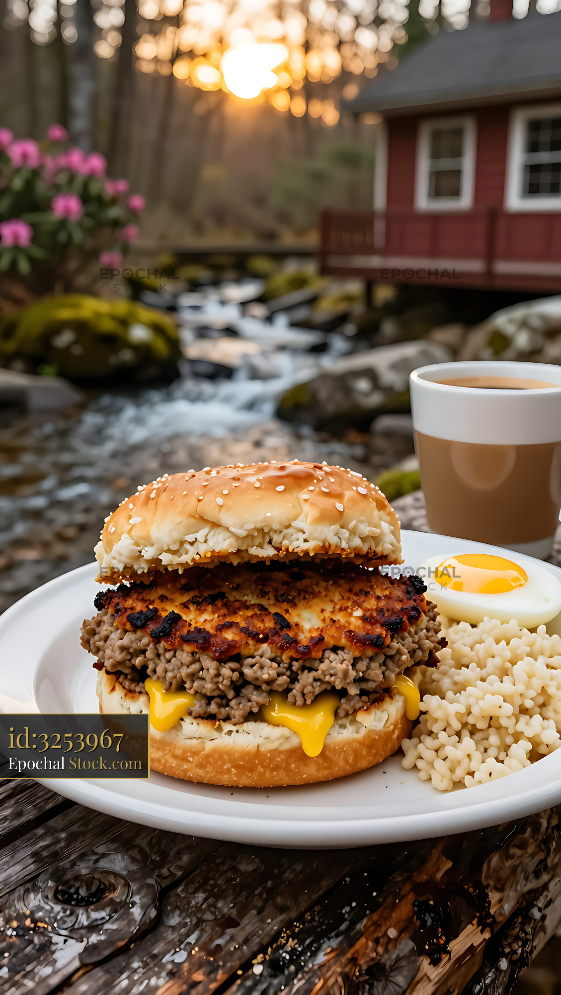 Livermush Sandwich Breakfast at Rustic Cabin - stock photo
