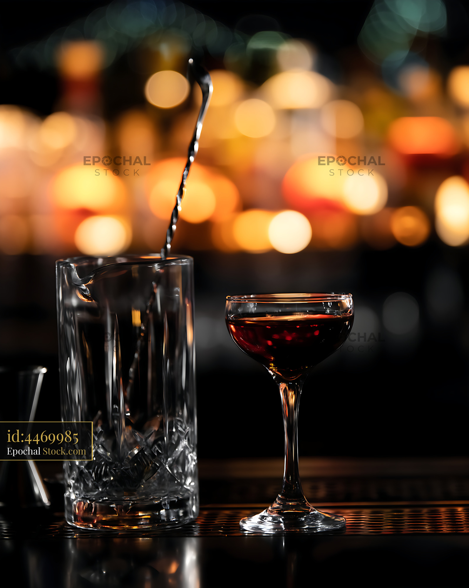 Bushwick Cocktail Pouring into Coupe Glass - stock photo