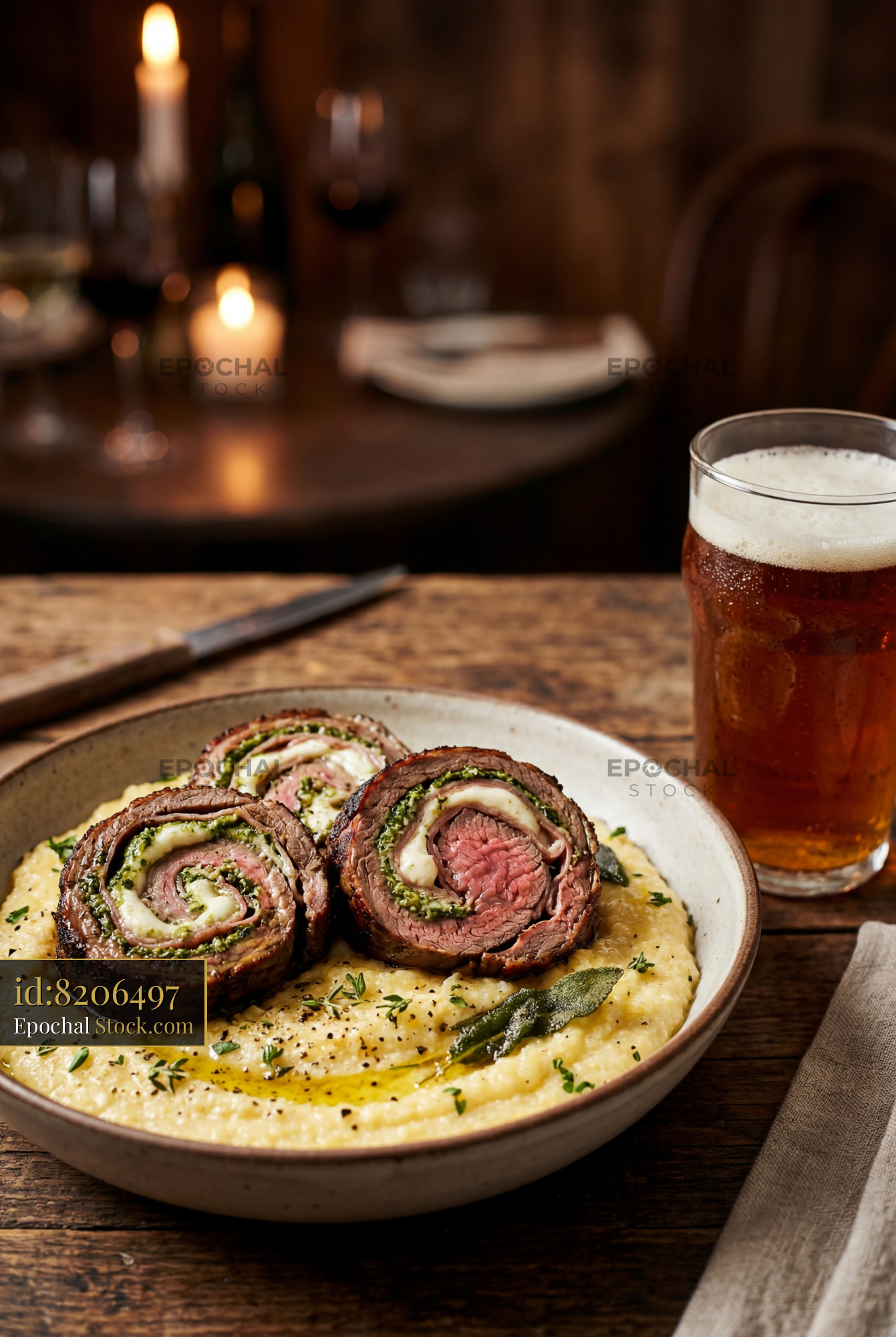 Beef Roulade Dinner with Mashed Potatoes - stock photo