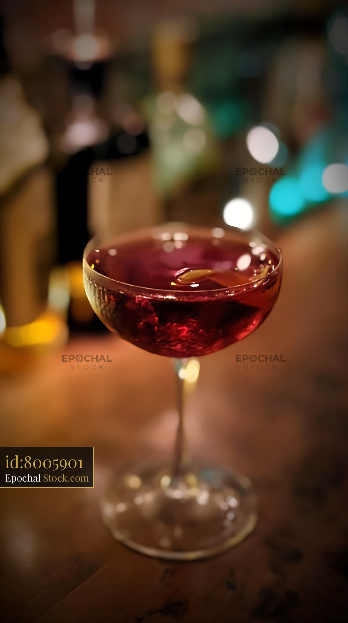 Bushwick Cocktail in Coupe Glass Evening Bar - stock photo