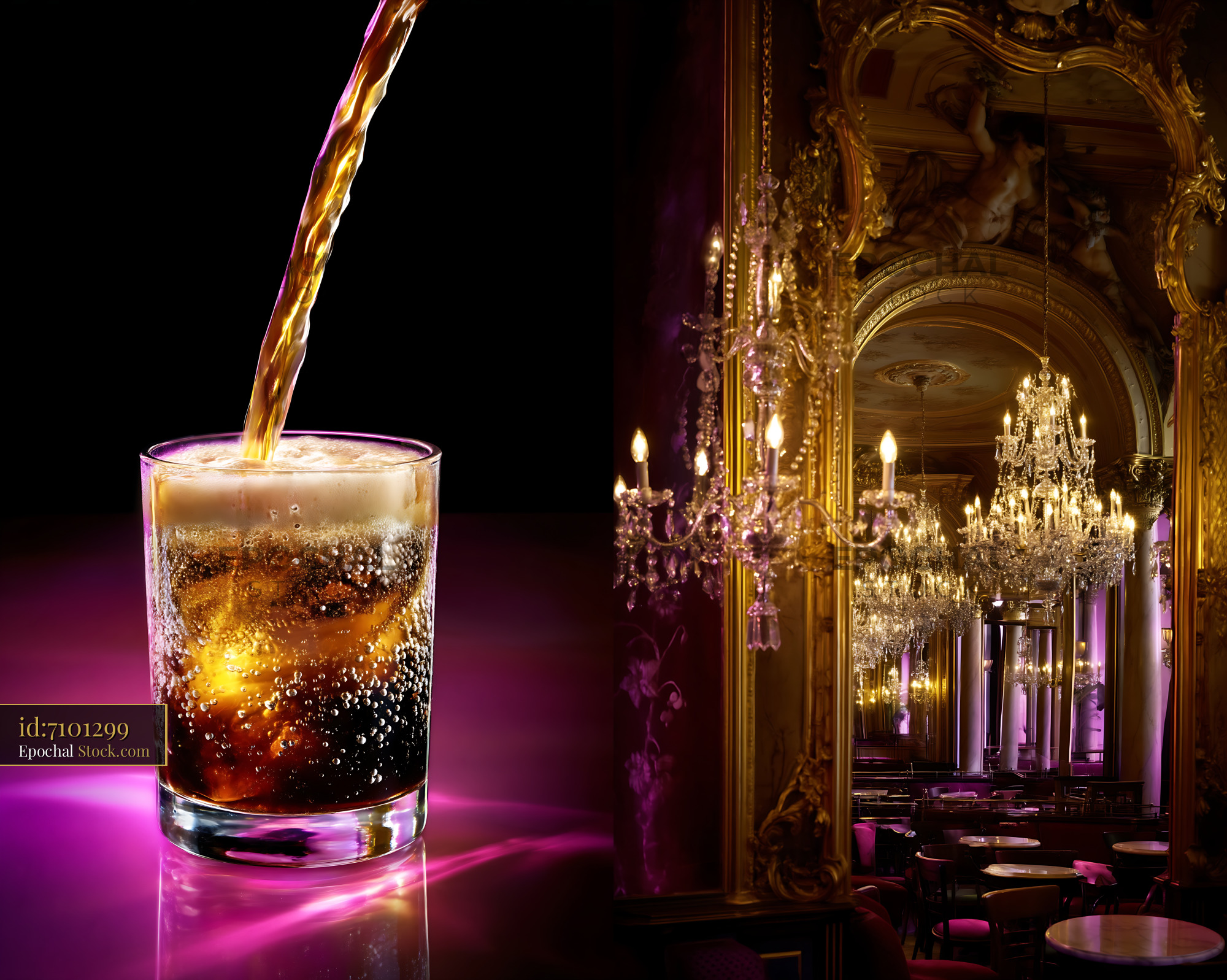 Neon Cocktail in Opulent Gold Ballroom - stock photo