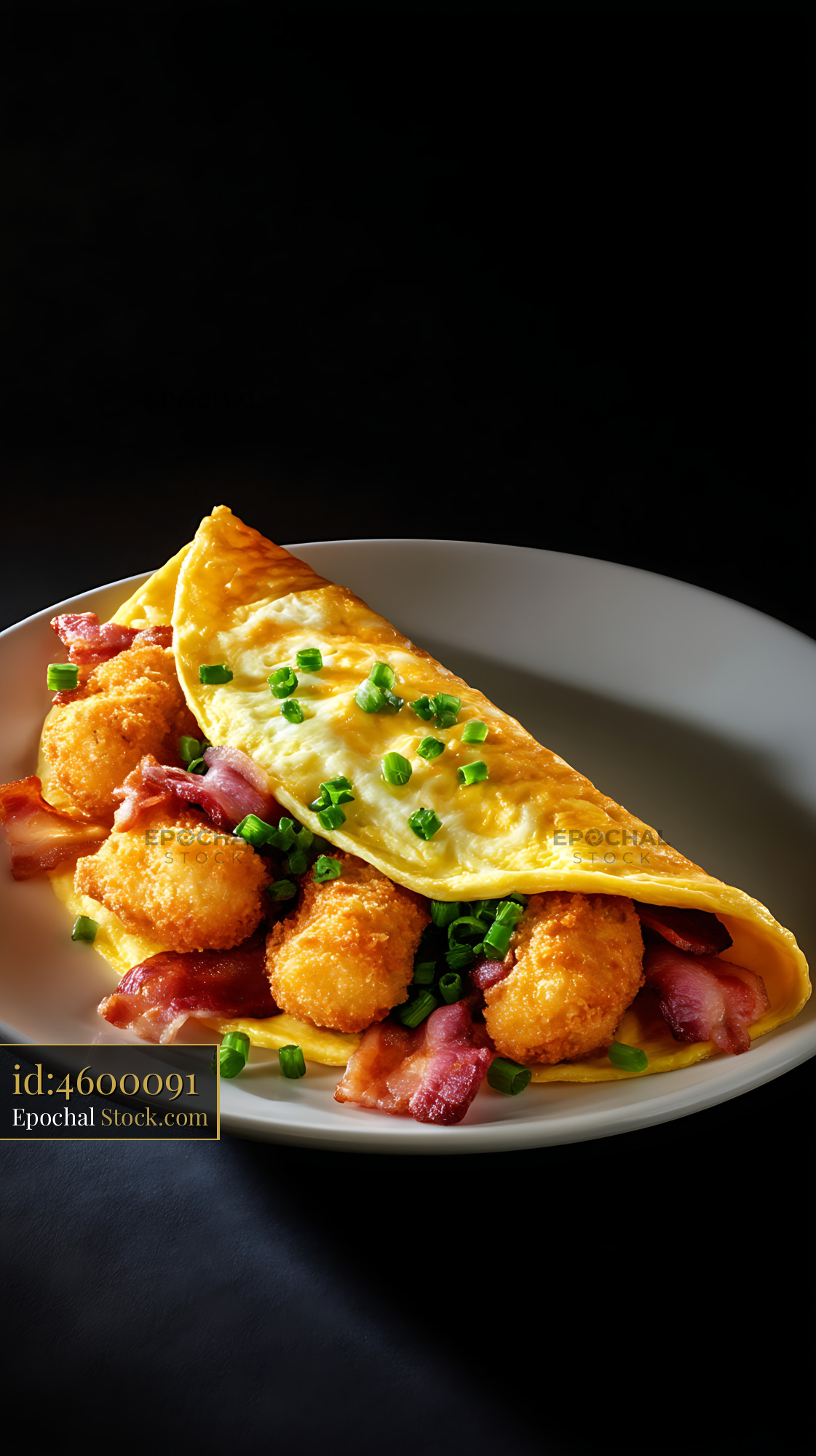 Gourmet Shrimp and Bacon Omelet with Scallions - stock photo